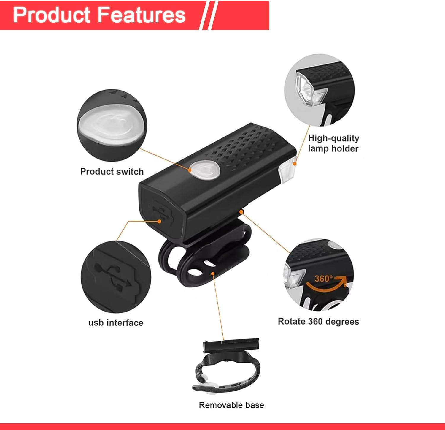 Rechargeable USB Bike Lights Set Waterproof Bike Headlight & Tail Light Set for Men Women Kids Road Mountain Cycling Night Riding