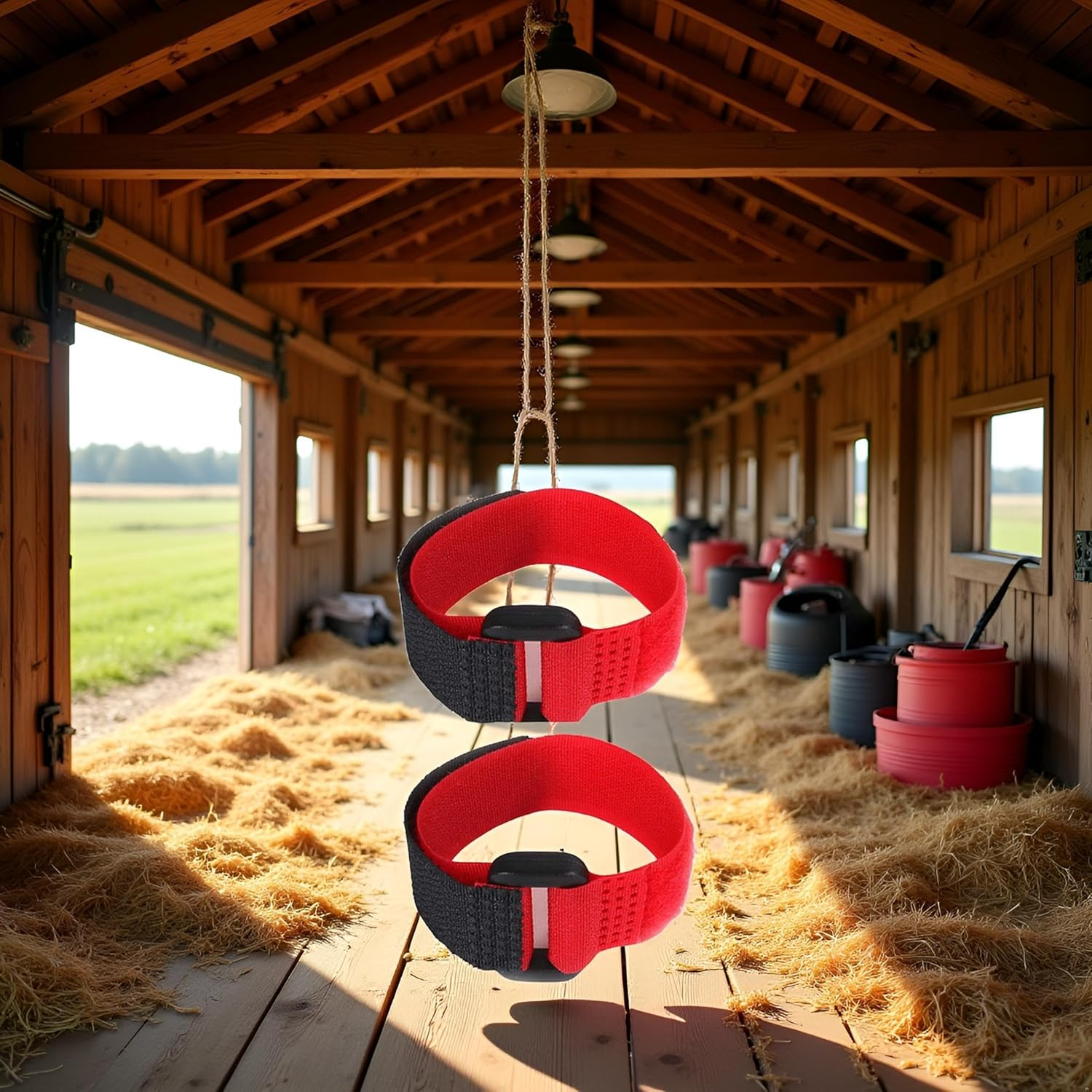 2Pcs Black and Red Crow Rooster Collar, Neck Belt for Roosters Cockerel Velcro Rooster, Crow Collar, Nylon Prevent Chickens from Screaming Basic Collars image number 4