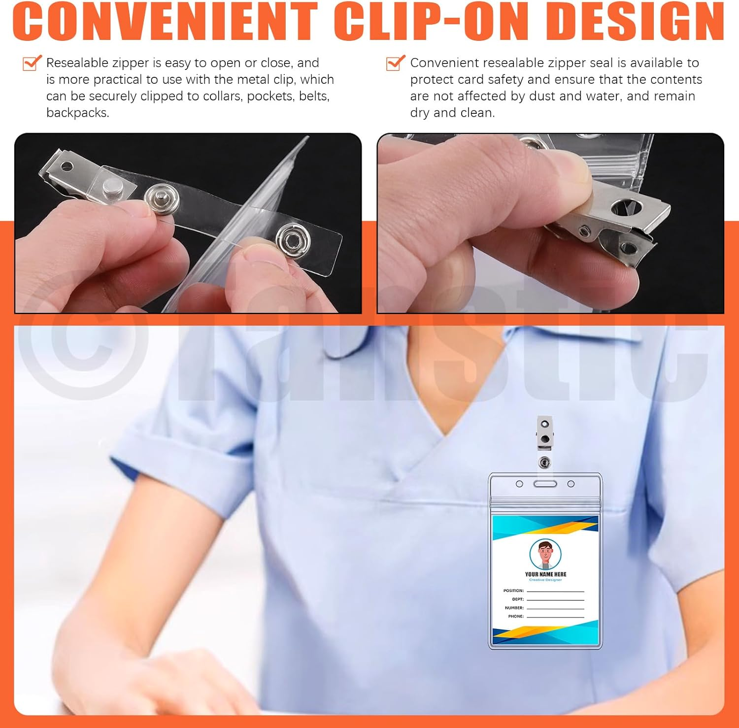 Tanstic 50Pcs Metal Badge Clips with Clear PVC Straps, Name Tag Clips, Double Hole ID Badge Clip, Badge Strap Clip ID Card Clip for ID Cards, Badge Holders, Name Tags