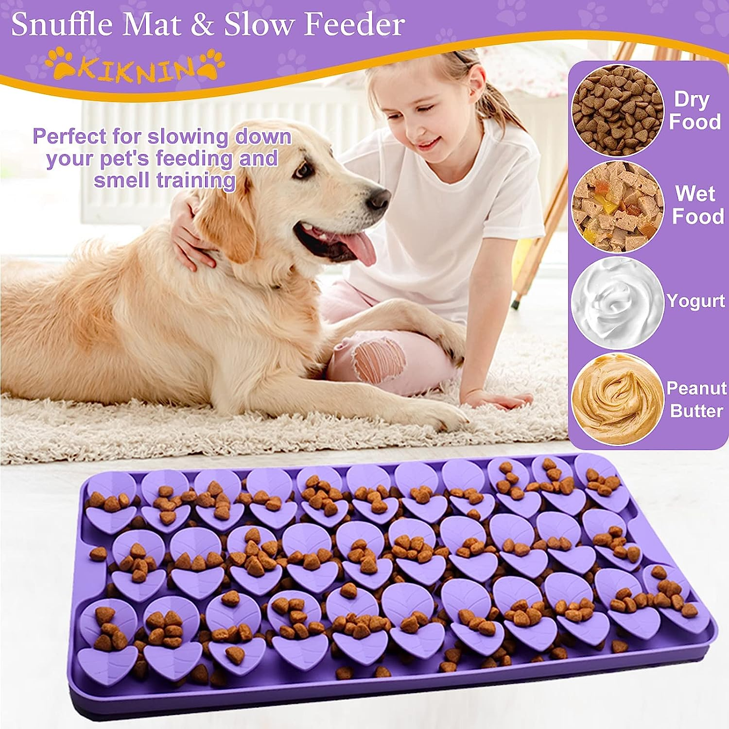 Snuffle Mat for Dogs, Premium Silicone Dog Food Slow Feeder, Encourages Natural Foraging Skills, Interactive Feed Game Toy (Purple/Medium) image number 3