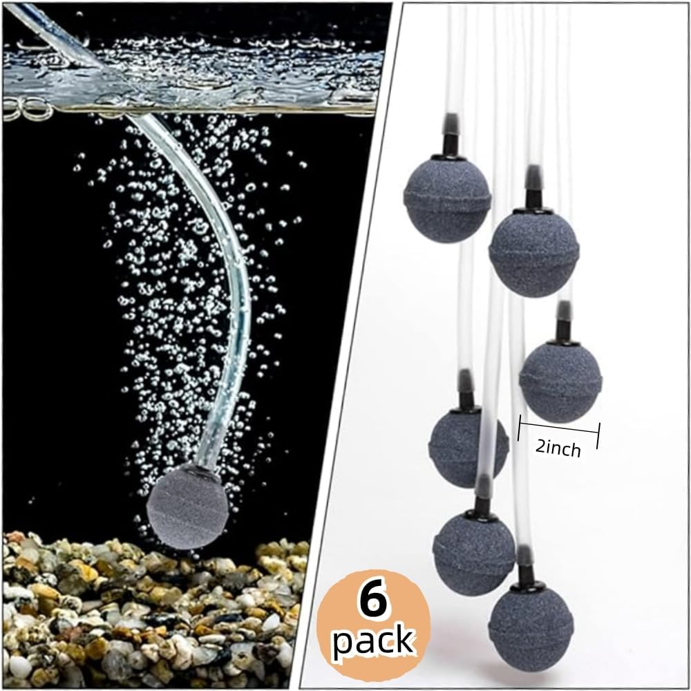 6Pack Small Bubble Stone 2 Inch Ball Shape Bubble Release Tool Oxygen Diffuser for Fish Tanks Buckets Hydroponics Pond Air Pump Accessories,For Aquarium Fish Tanks Ponds，Hydroponic Plants Etc. image number 2