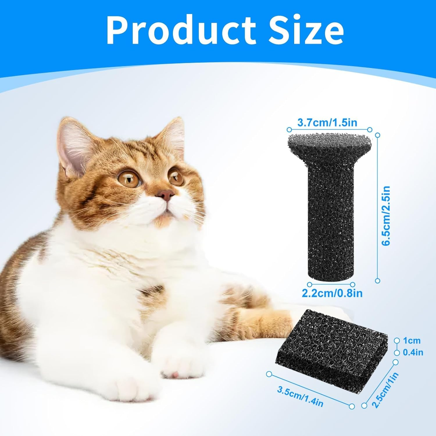 Lite Fountain Replacement Foam Filters and Sponge Mufflers - 6 Sets (Compatible with Lite 2.5L/84Oz Cat Water Fountain) image number 4