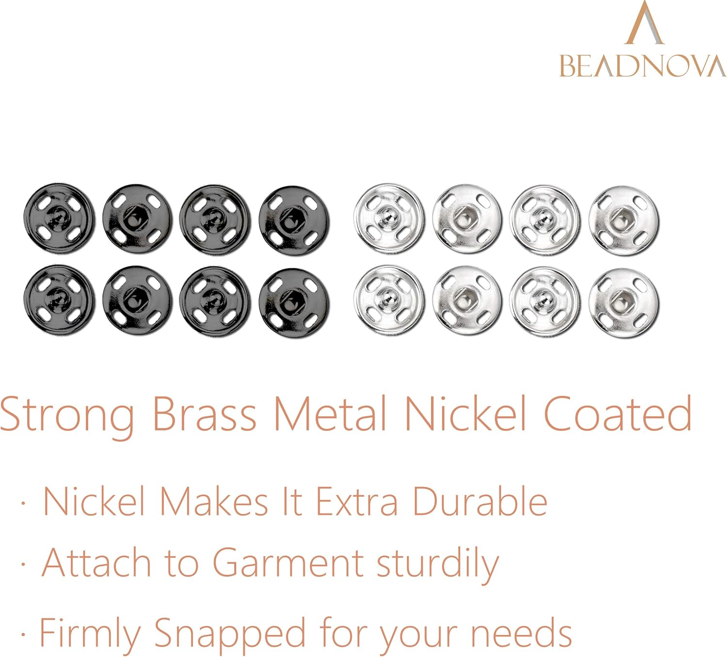 Beadnova Sew on Snaps Metalpress Buttons Snap Fasteners for Clothing (100 Sets 2 Colors) - 10Mm,Black/Silver image number 3
