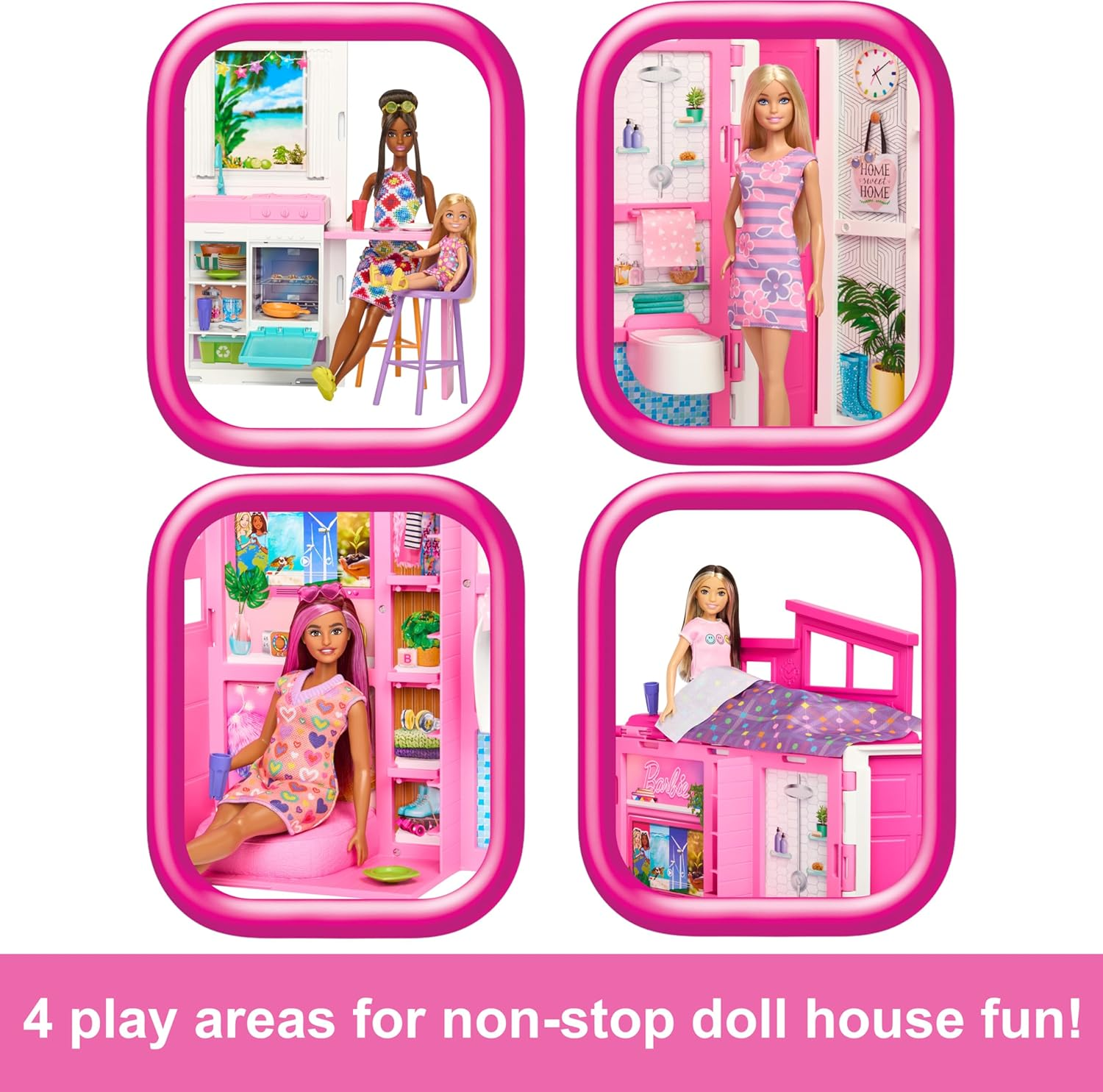 Barbie Doll House Playset, Getaway House with 11 Accessories Including 2 Chairs, 4 Play Areas & 360-Degree Play image number 2