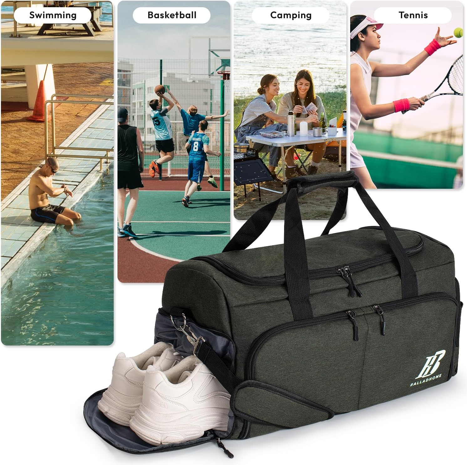 Gym Bag for Men Women Sports Gym Bag with Shoe Compartment and Wet Pocket Gym Duffel Bag Travel Bag Training Bag Weekender Bag for Sport Fitness Travel image number 6