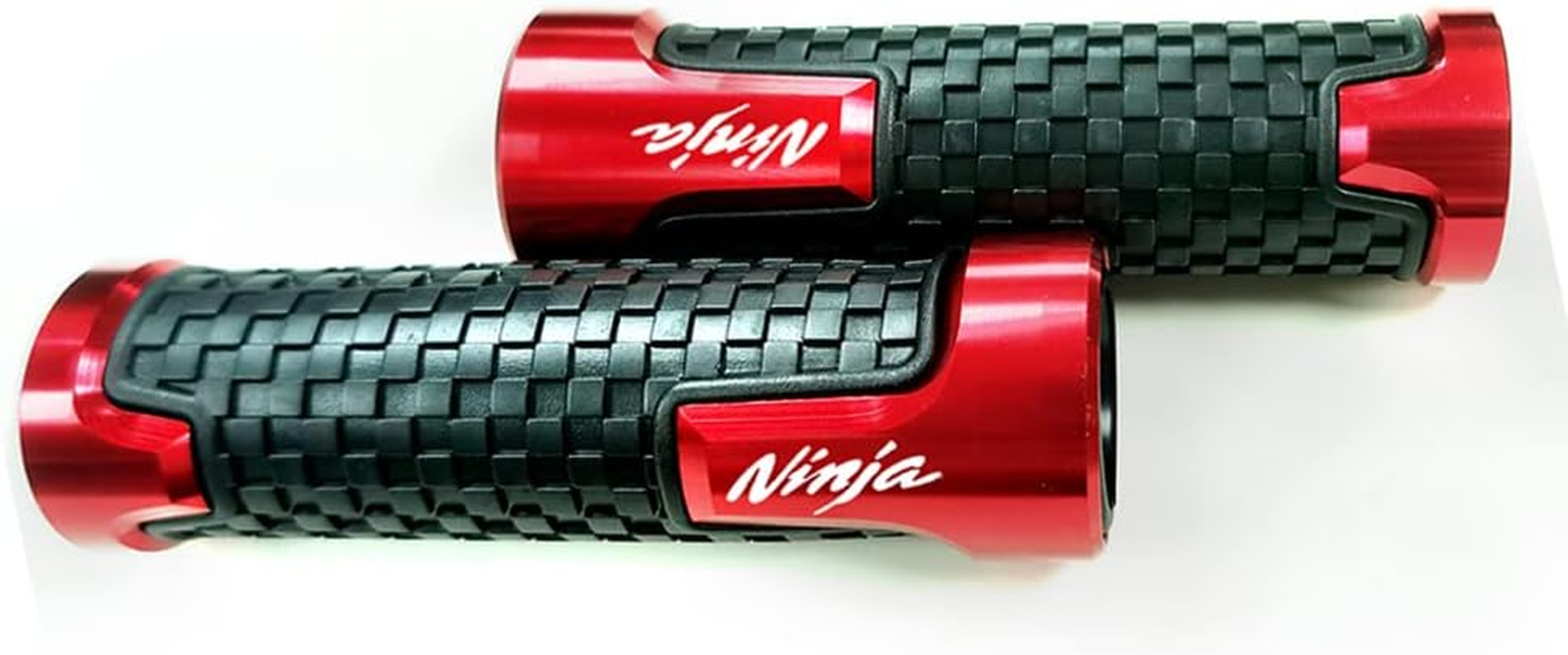 Red Carbon Look Aluminum Motorcycle 22Mm 7/8 Inches Engraved Handle Bar Rubber Gel Hand Grips CNC Bar End 7/8" Compatible with Kawasaki Ninja 300 400 250 1000 ZX6R ZX10R ZX14R image number 4
