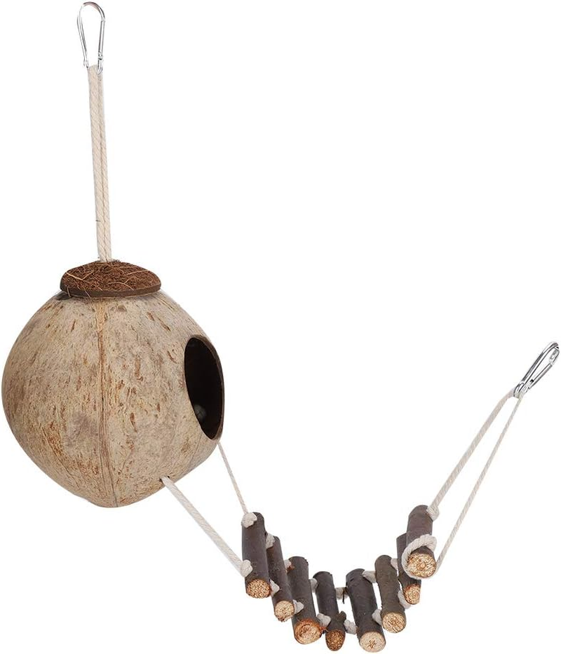 High Hardness Coconut Nest, Bite Resistance Coconut Shell House, Climbing Ladder Hideaway Toy House for Birds image number 5