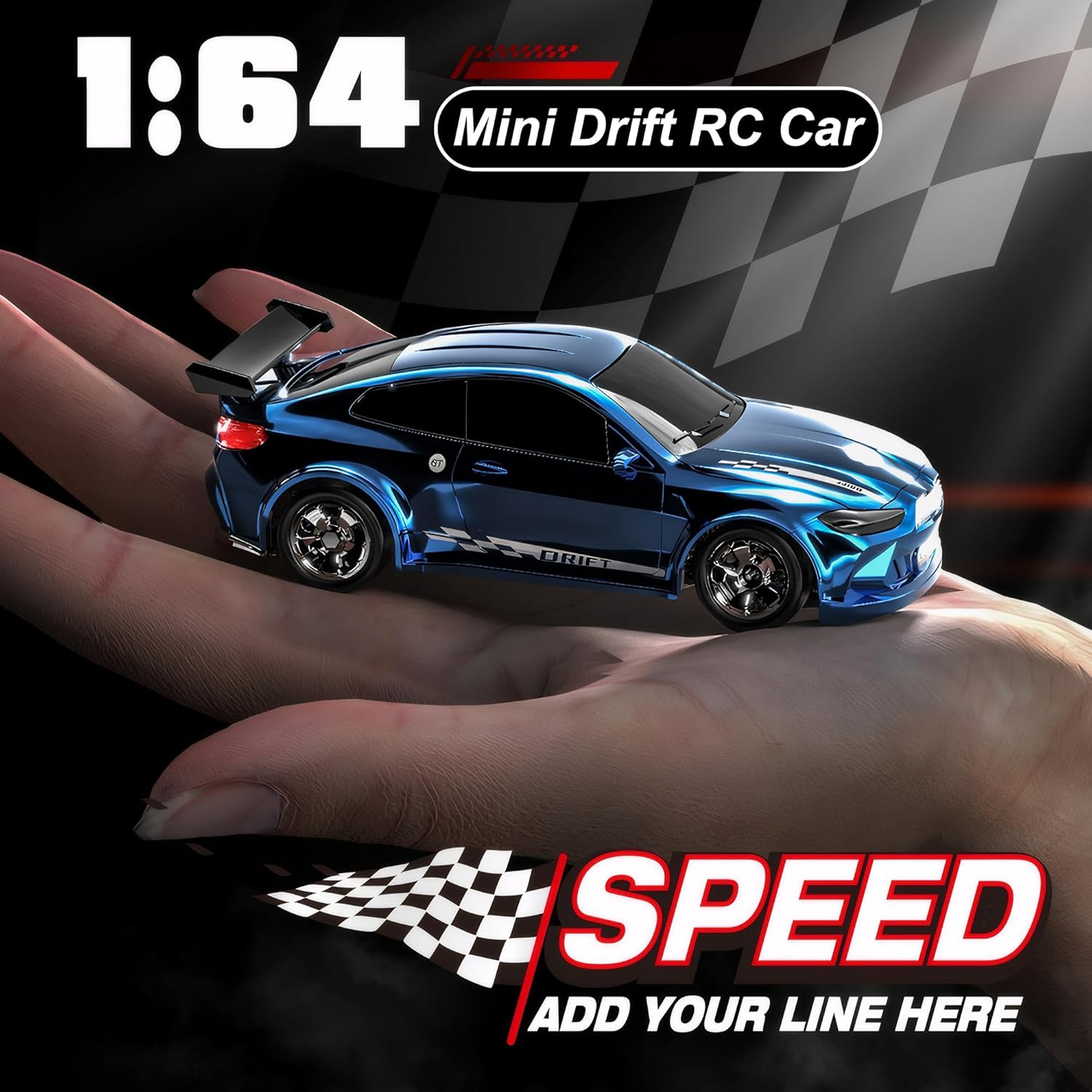 Mini RC Drift Car with Lights, 1:64 4WD 2.4Ghz Full Proportional Remote Control Car for Kids Adults (Black) image number 6
