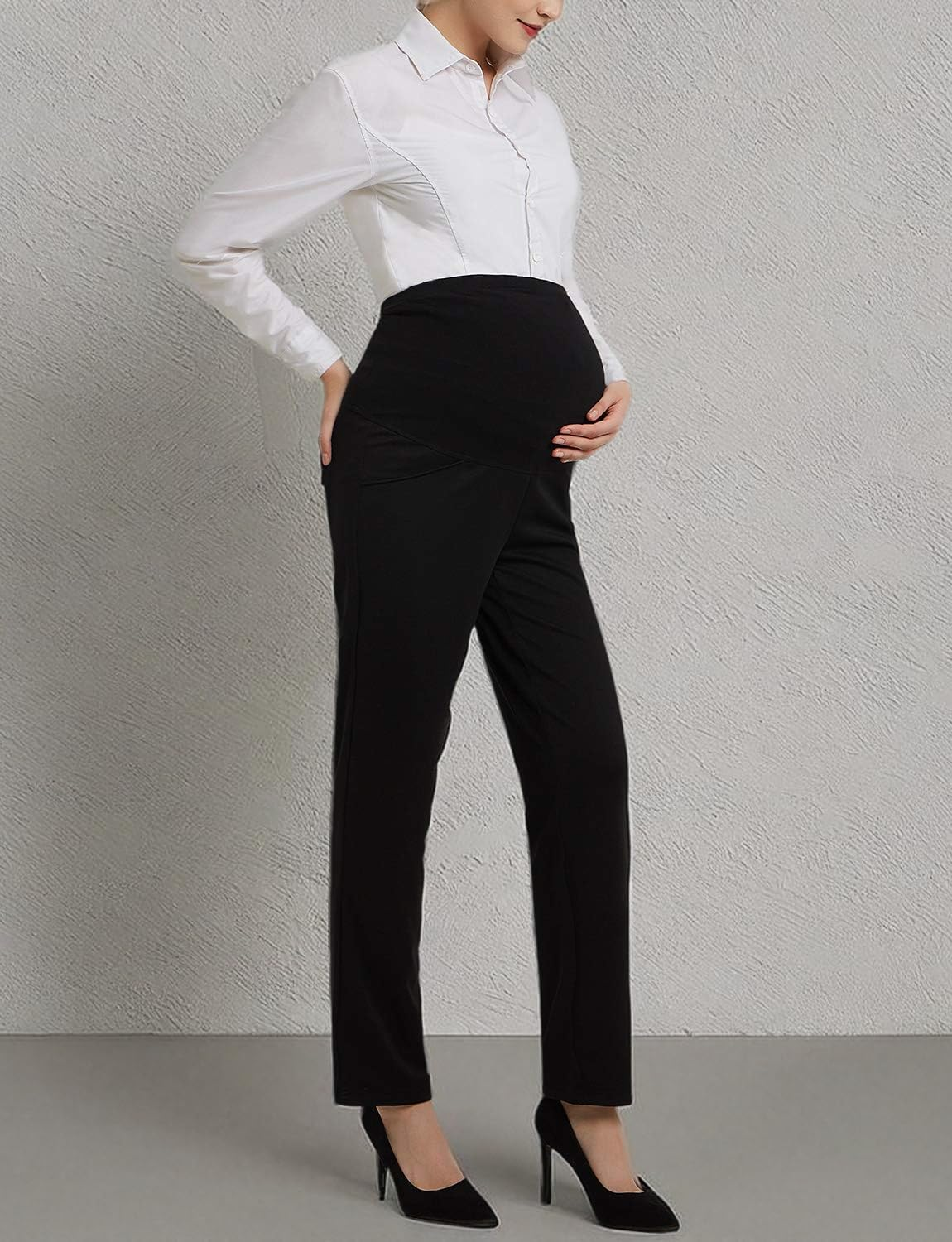 Maternity Dress Pants Flattering Work Long Pants Stretch Slim Fitted Maternity Clothes Trousers Black L image number 6