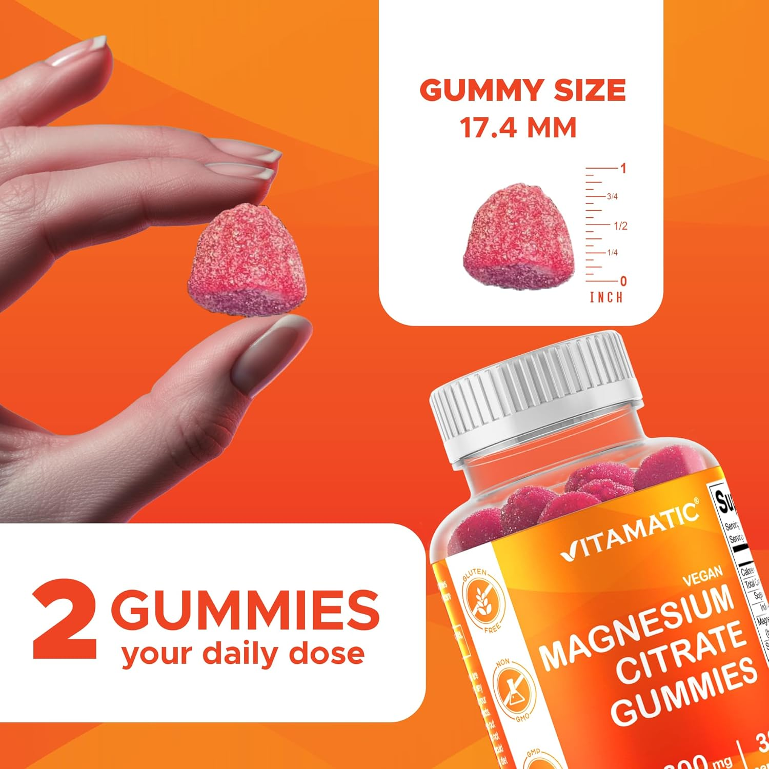 2 Pack - Vitamatic Magnesium Gummies 600Mg per Serving - 60 Vegan Gummies - Promotes Healthy Relaxation, Muscle, Bone, & Energy Support (120 Count)