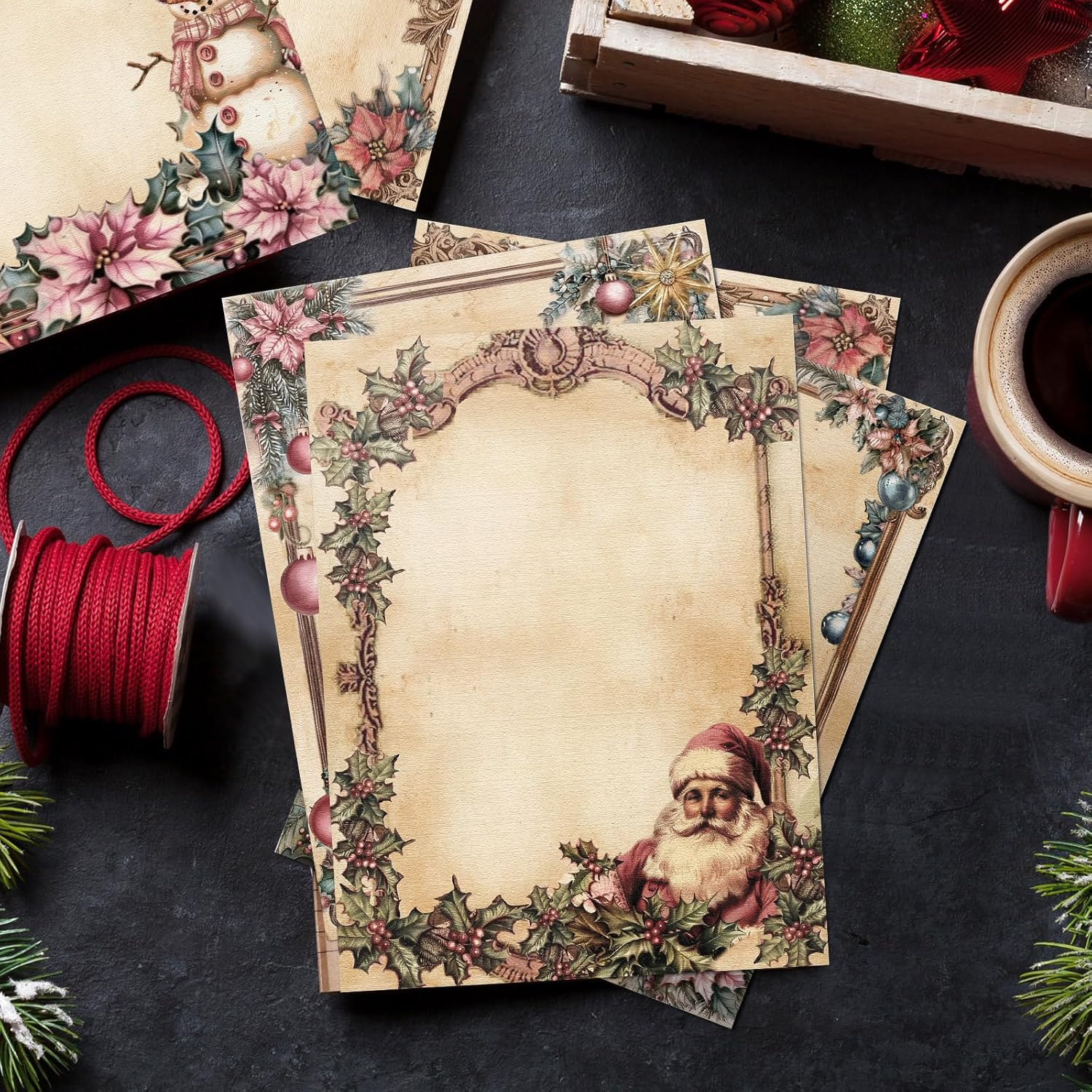 100 Sheets Christmas Stationery Paper 11" X 8.5" Holiday Stationery Paper Christmas Letterhead Winter Decorative Writing Paper for Xmas Notes Greeting Cards Invitation Office School Printing image number 4