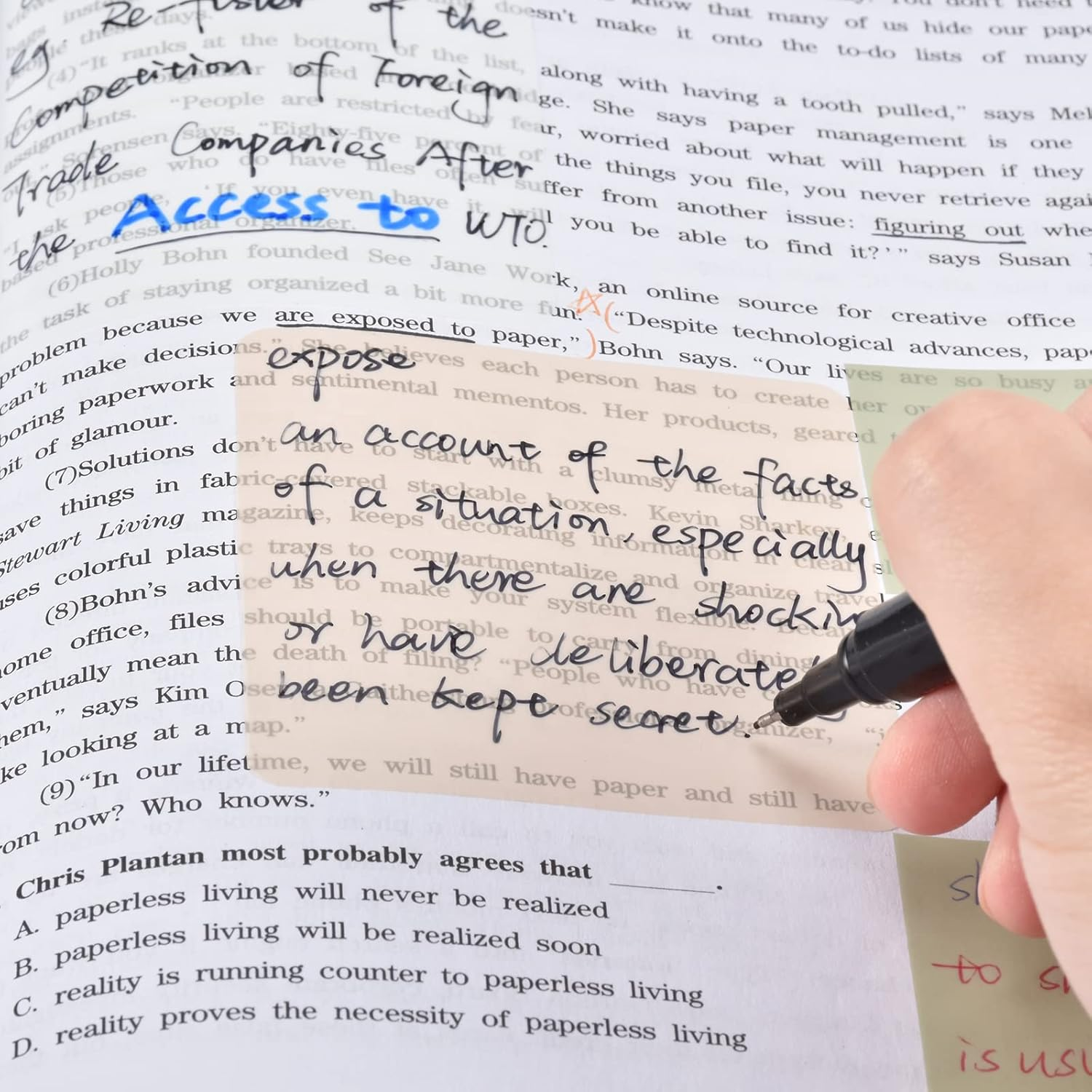 BAYTORY 700 Sheets Pastel Transparent Sticky Notes, Clear Waterproof 3 X 3 Inch See through Memo Pad, Self-Adhesive Translucent Writable Index Tabs for Annotating Books, Study Stationary Supplies image number 2