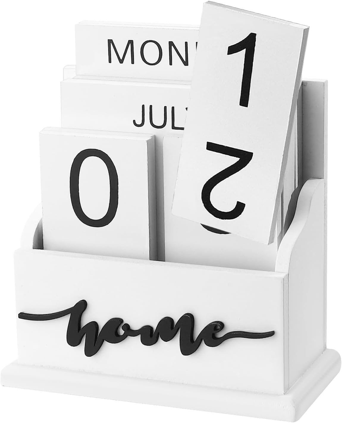Wooden Block Perpetual Calendar for Desk, Wood Desktop Month Week Date Display Calendar, Rustic Farmhouse Boho Home Office Decor Aesthetic Desk Accessories (White) image number 5