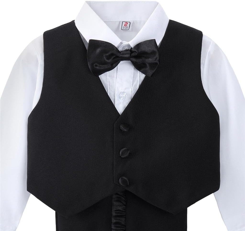Dressy Daisy Baby & Toddler Boys Tuxedo Suits & Blazers Wedding Outfit Set Formal Occasions Smart Wear for 3 Months to Size 4, Black White Ivory image number 3