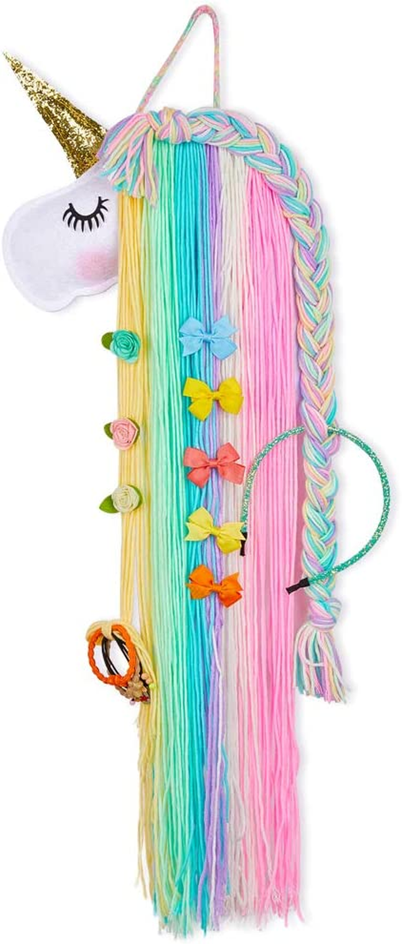 Basumee Unicorn Hair Bow Holder for Girls Wall Hanging Decor and Baby Hair Clip Hanger Organizer Rainbow Unicorn image number 1