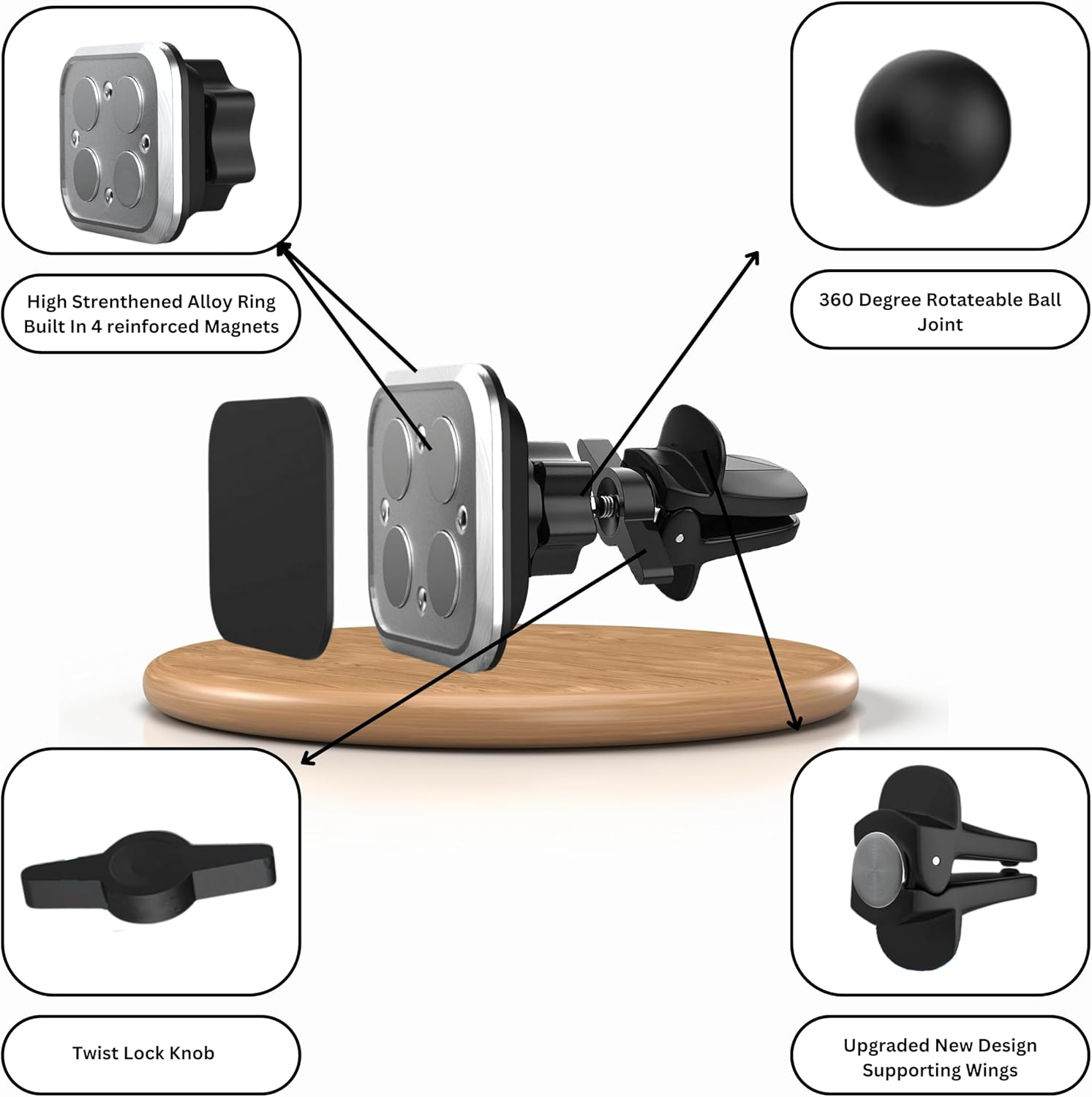 DEEN Magnetic Car Phone Holder - Ultimate Car Phone Mount for Air Vent. Mobile Phone Holder for Car Allowing You to Navigate, Answer Calls, or Control Music .Car Mount Compatible with All Smartphones image number 6