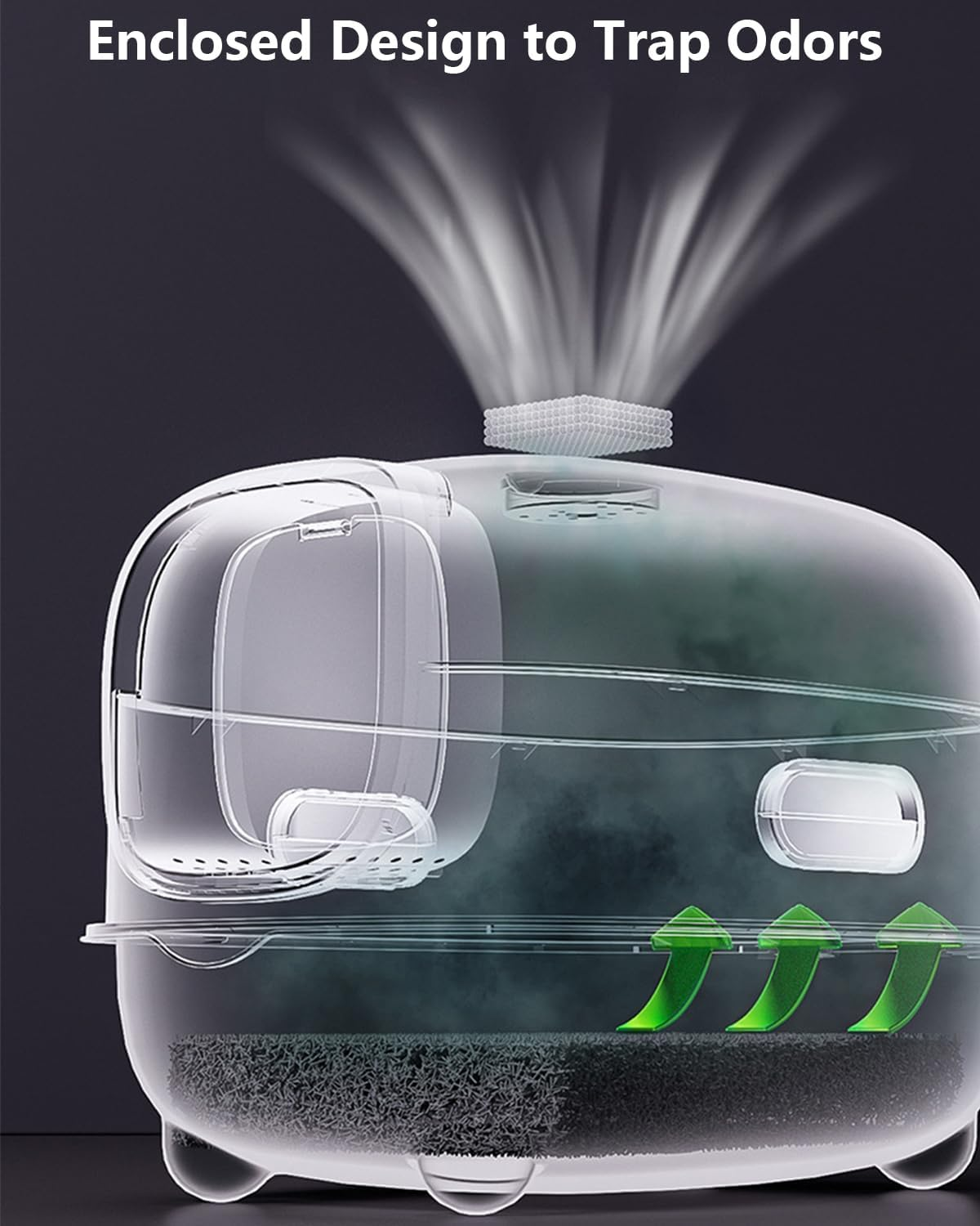 Extra Large Cat Litter Box with UV Sterilizer & Removable Lid - 56X39X40Cm Enclosed Litter Pan for Large Breed & Multiple Cats,Odor Control,Includes Scoop & Anti-Splash Design image number 2