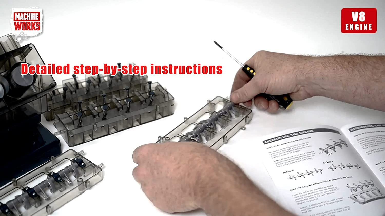Machine Works V8 Engine Model Kit Build Your Own Motorized Engine with Moving Parts & Sound, STEM Educational Toy for Kids Age 10+ image number 4