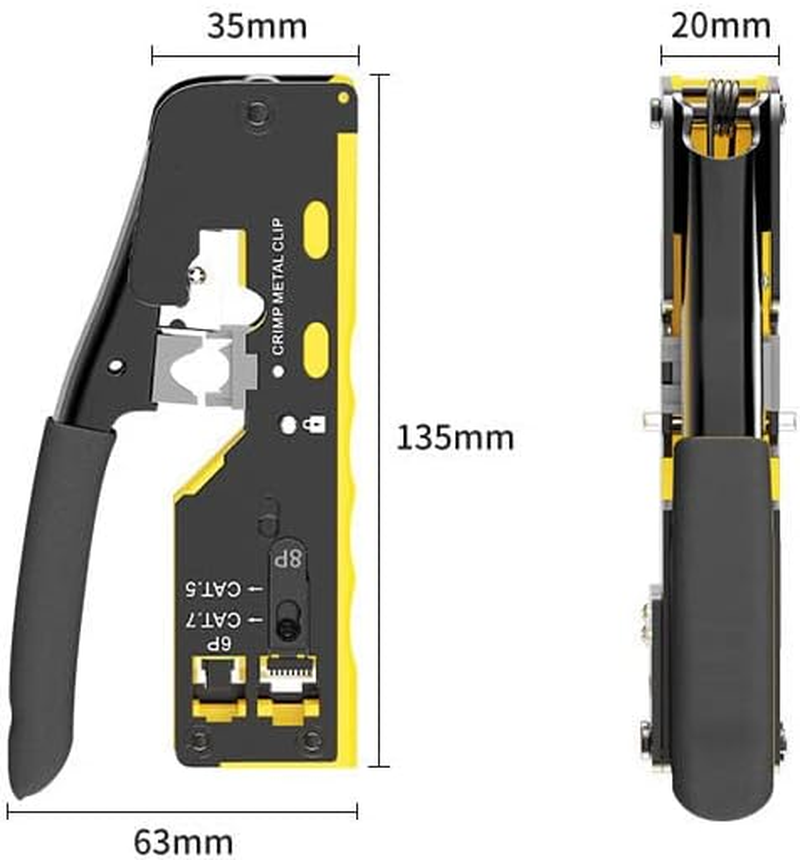 RJ45 Pass through Crimp Tool, RJ45 Cat5 Cat6 Cat7 Crimping Tool, RJ11 Crimping Tool, Ethernet Network Cable Crimper Stripper, Modular Crimping Equipment Mini Tool Pliers image number 1