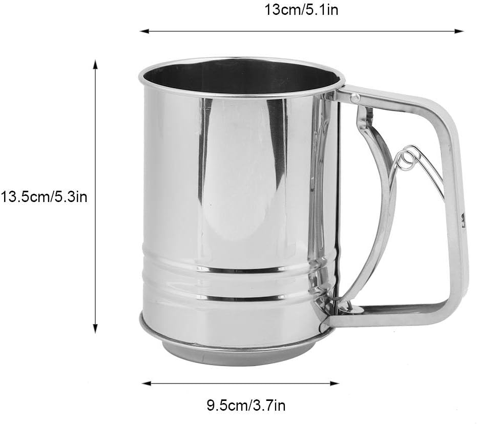 Manual Flour Sifter, Baking Sieve Flour Strainer, Stainless Steel Double Flour Sifter for All Baking Flours and Powdered Sugar Strainer (Silver) image number 6