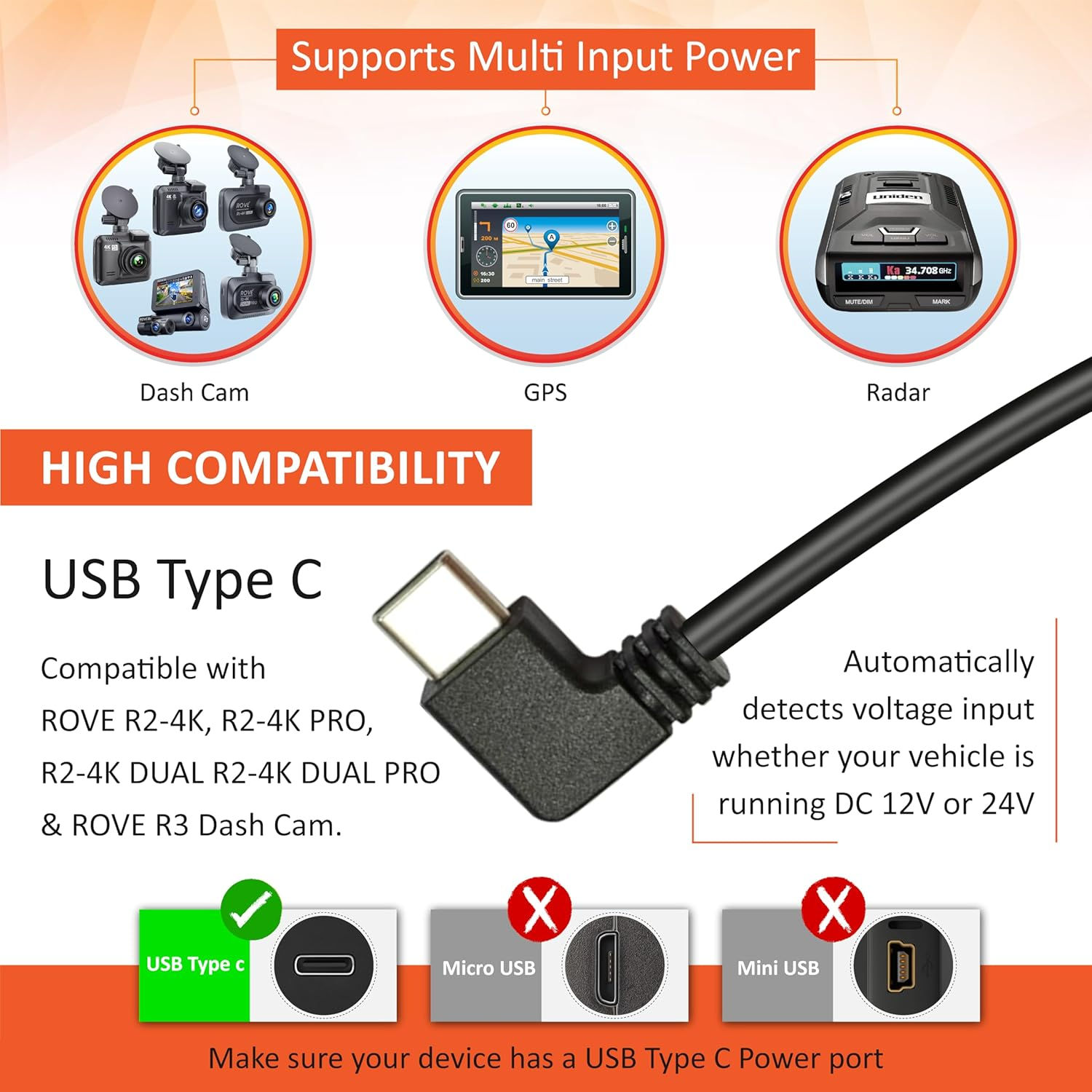 Dash Cam Hardwire Kit | USB Type C Port | for ROVE R2, R2-PRO, R2-Dual and R3 Dash Cam Models | Check Compatibility Image before Purchasing image number 5