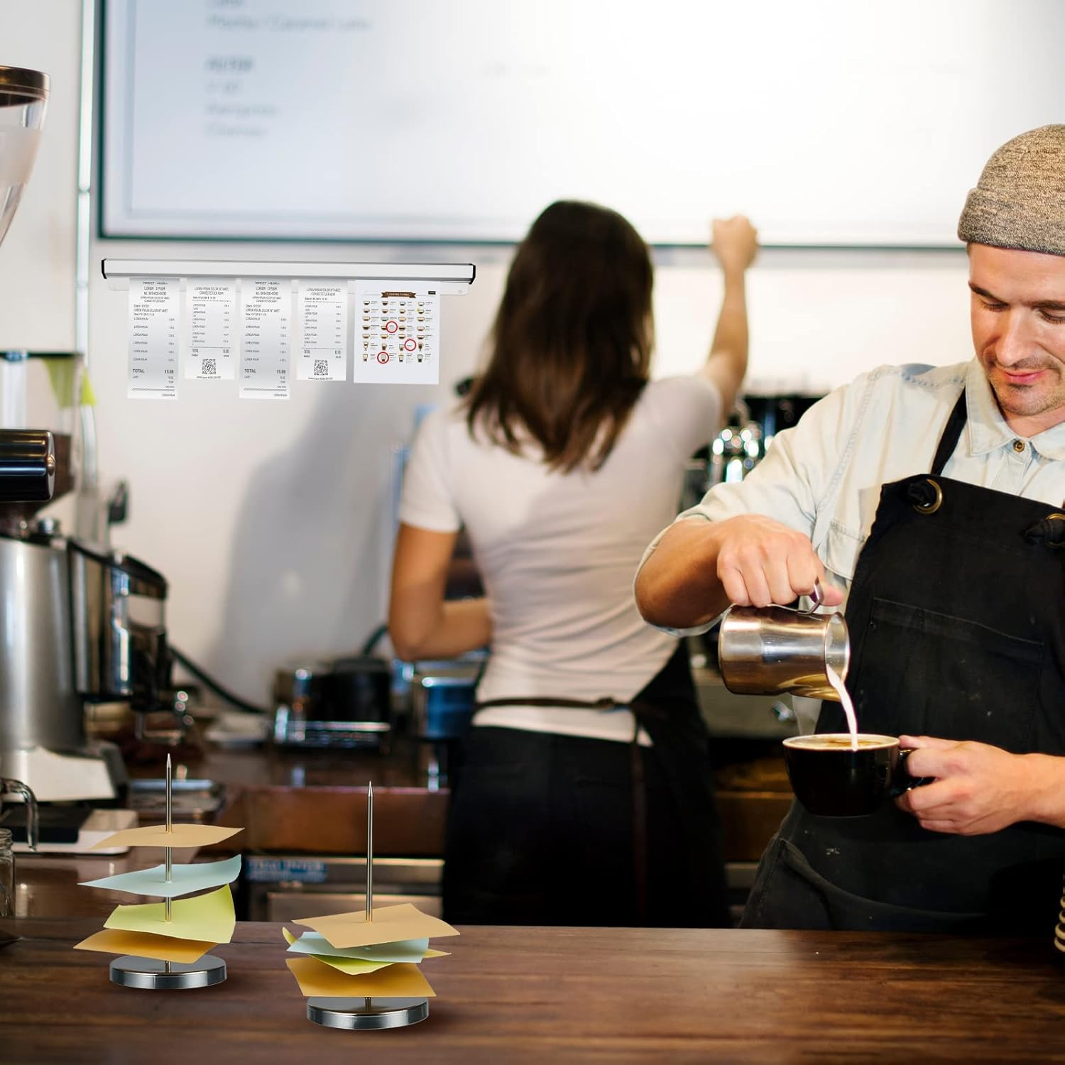 Henoyso Aluminum Slide Check Rack with 2 Pcs Receipt Holder Spike Desk Restaurant Ticket Sliver Rail Bill Orders Display for Kitchen Office Cafes Bar Note Organizer (24 Inch) (Ii-Henoyso-590) image number 3