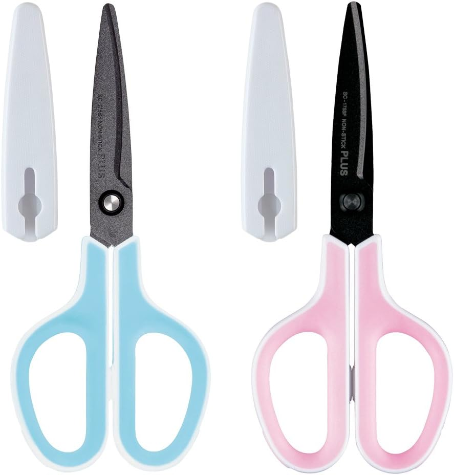 Plus Scissors SC-175SF Fit Cut Curved Fluorine Coated Memory Foam Grip Blue & Pink Set 34516+34547 image number 3