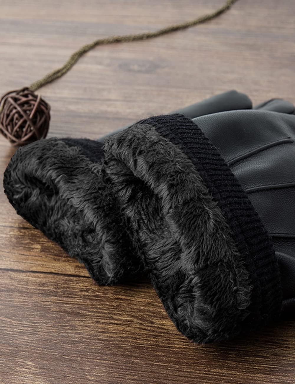 Men'S Winter Black Gloves Leather Touchscreen Snap Closure Cycling Glove Outdoor Riding Warm Waterproof Gloves image number 5