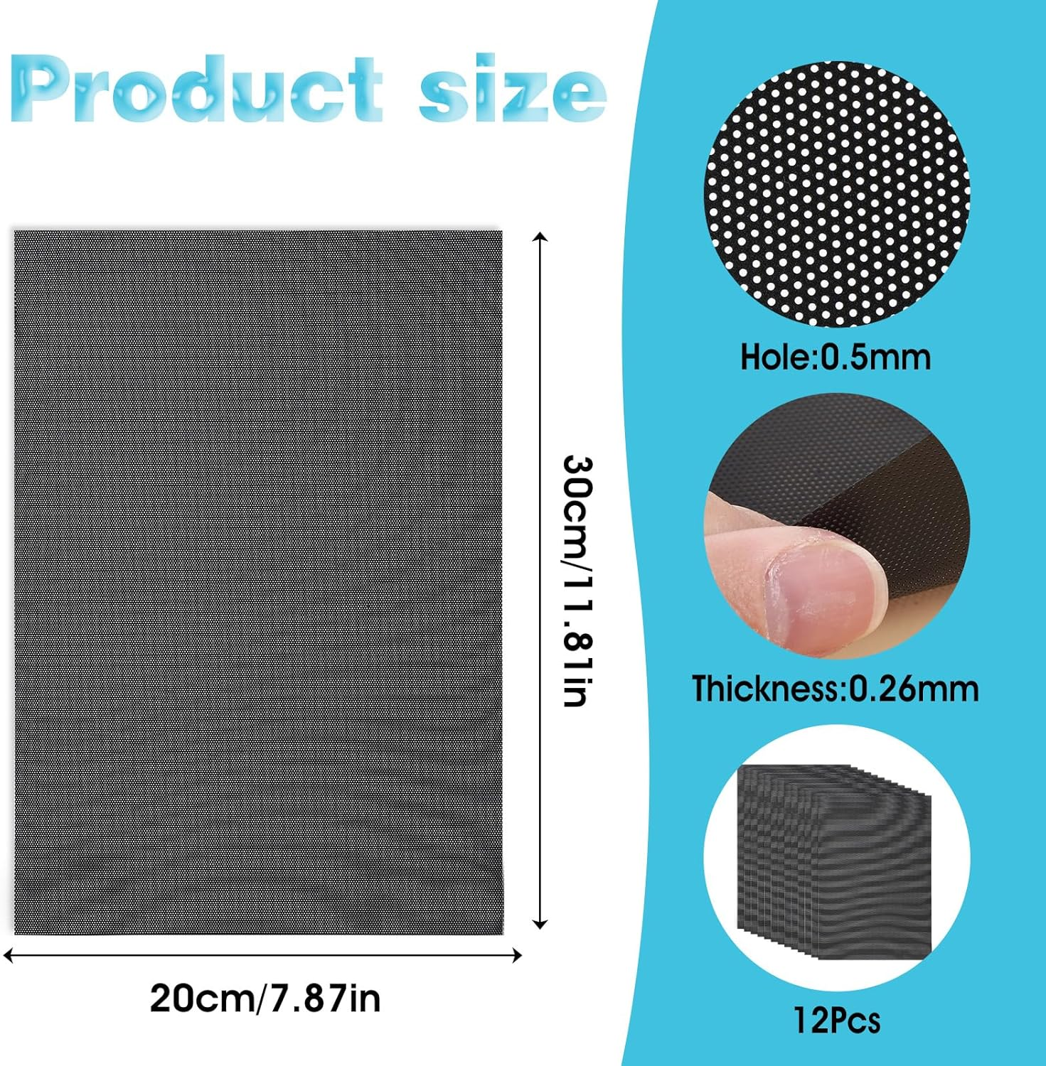 12 Pcs Eye Mesh Waterproof PVC Fursuit Eye Mesh for Cosplay and Therian Masks, 30 X 20 Cm Plastic Canvas for Cat Mask and Fursuit Crafting (Black) image number 4