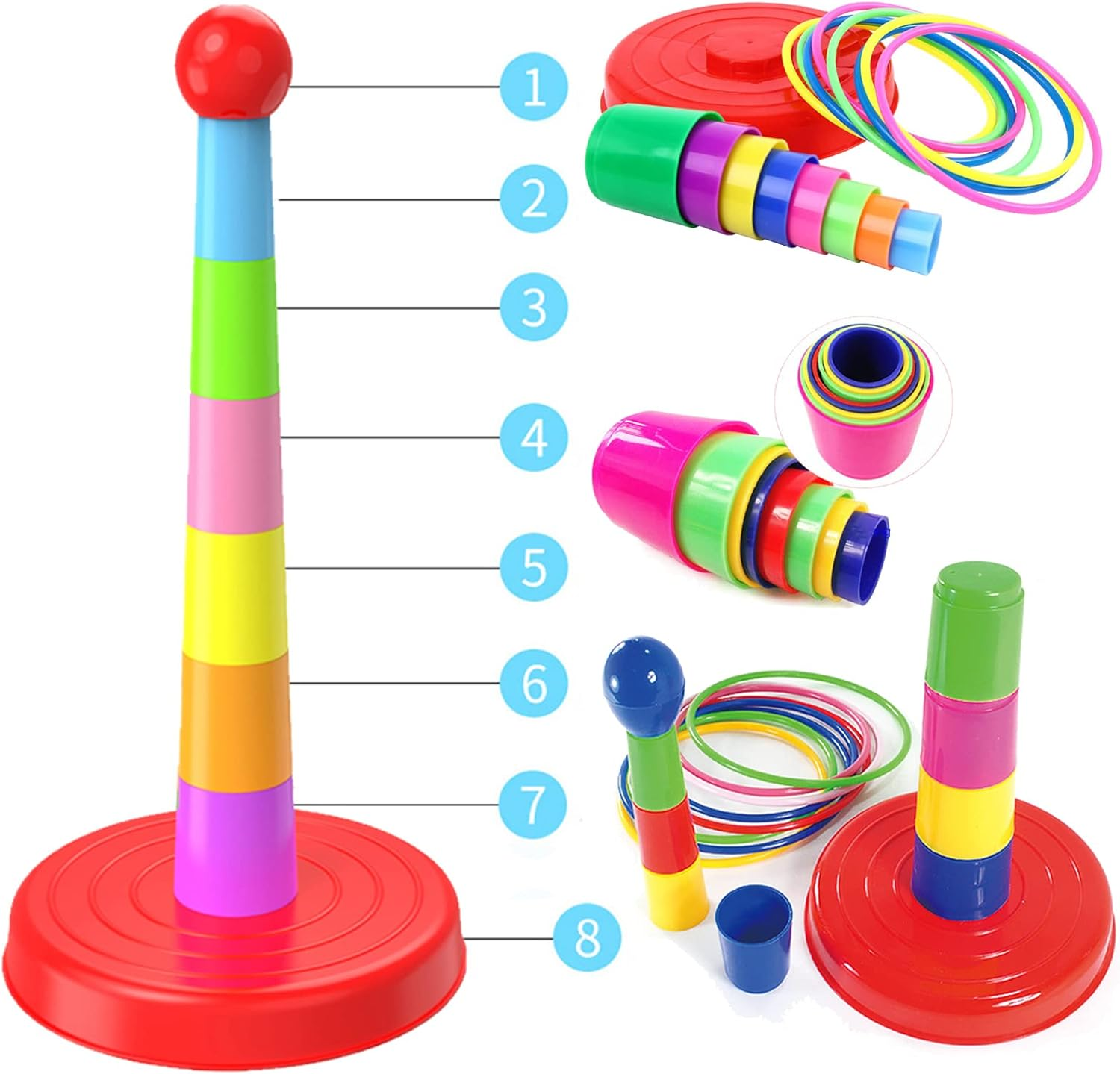 2 Color Columns + 48 Circles, Colorful Happy Circle Game,Children'S Play Park, Christmas Party Birthday Party Gift. Suitable for Indoor Holiday Games Family Christmas Party Games