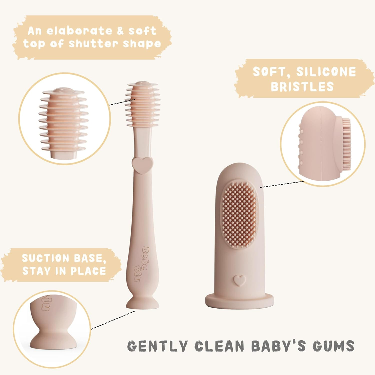 Baby Toothbrush Finger Kit, Two Finger Brushes Oral Cleaner Kit for 3 Months +, 2 Piece (Cloud/Mint) - Cloud/Mint image number 6