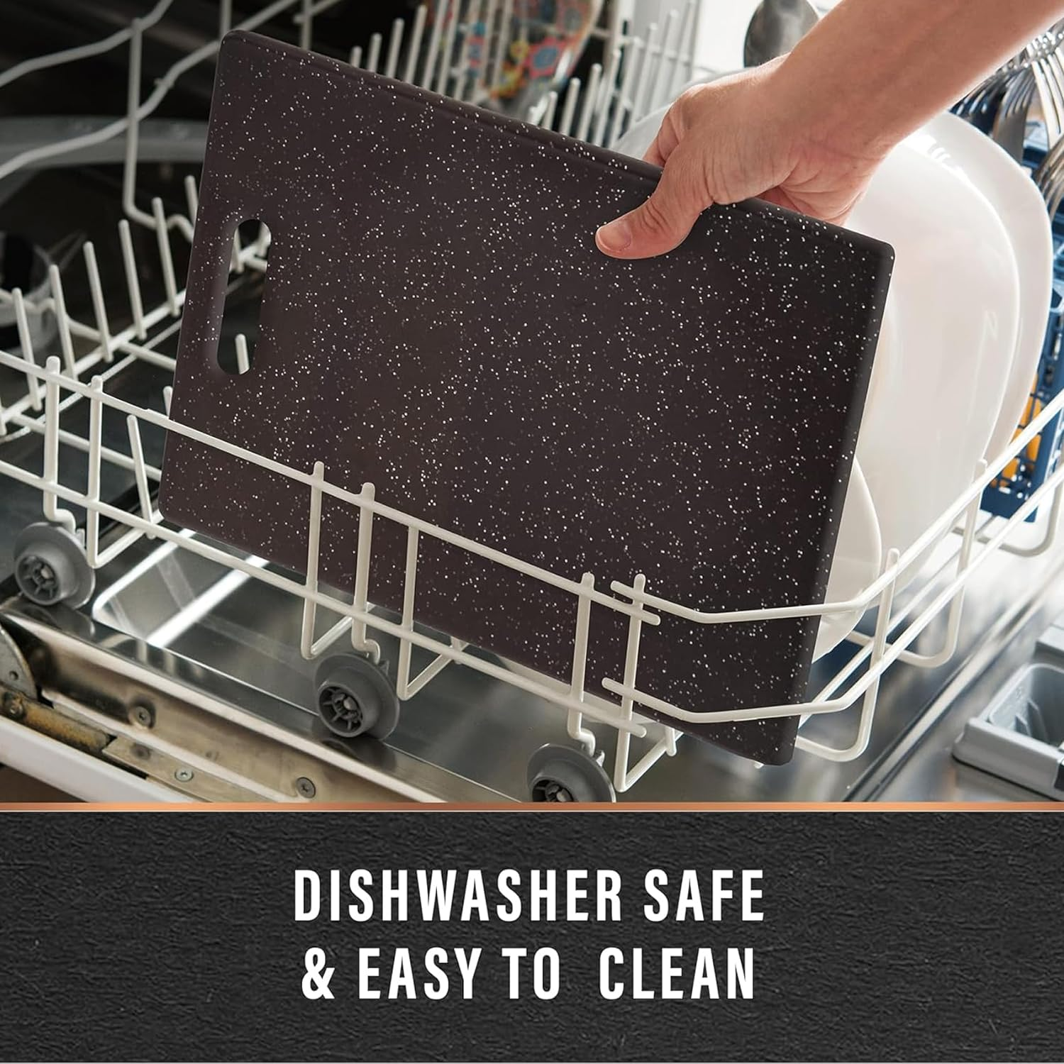 Cutting Boards for Kitchen, No BPA Chopping Boards Set of 3, Dishwasher Safe Cutting Boards with Carrying Handle, Black