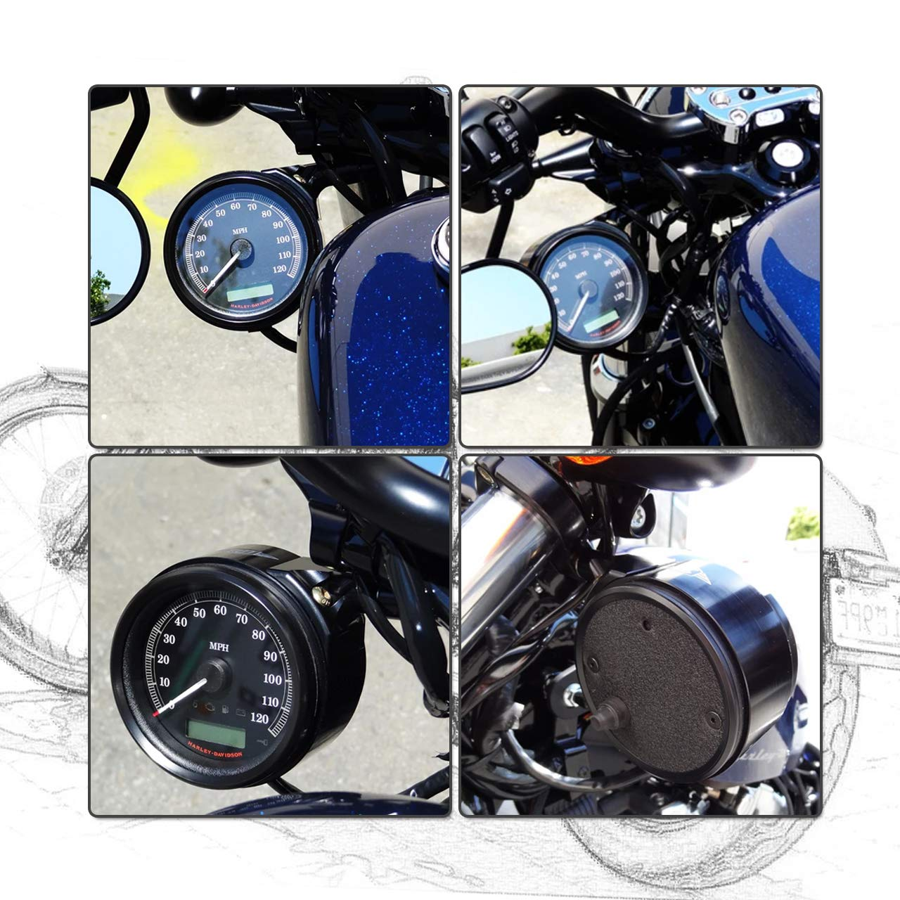 HDBUBALUS Speedometer Ring Side Mount Relocator Bracket Clamp Fit for Harley Sportster XL 48 1993-Up Dyna 1993-2005 image number 2