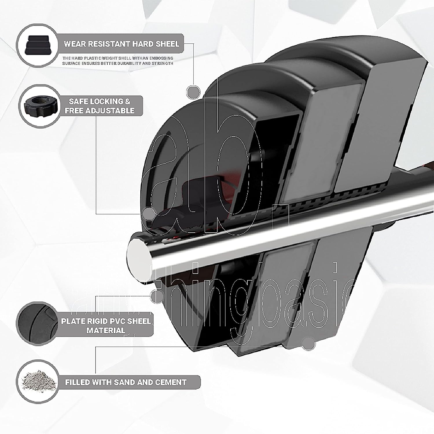 Anythingbasic Adjustable PVC Dumbbell Set of 8Kg (17.6LB) Includes 4 Plates * 2Kg (4.4LB), 14'' Dumbbell Rod Pair & Nuts | Black | Material : Polyvinyl Chloride | Fitness Kit for Men and Women image number 2