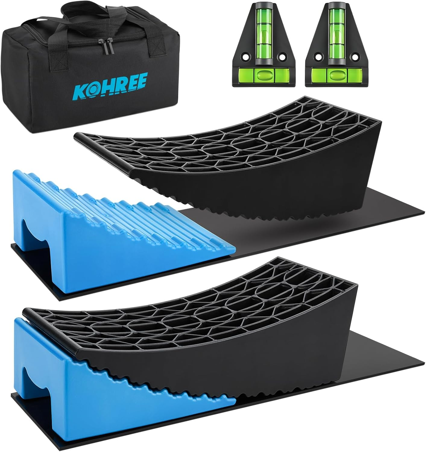 Kohree Camper Leveler Kit for Travel Trailers with RV Curved Levelers, Wheel Chocks, Anti-Slip Mats, up to 35,000 Lbs, Faster than RV Leveling Blocks Ramps Chocks, 2 Packs image number 5