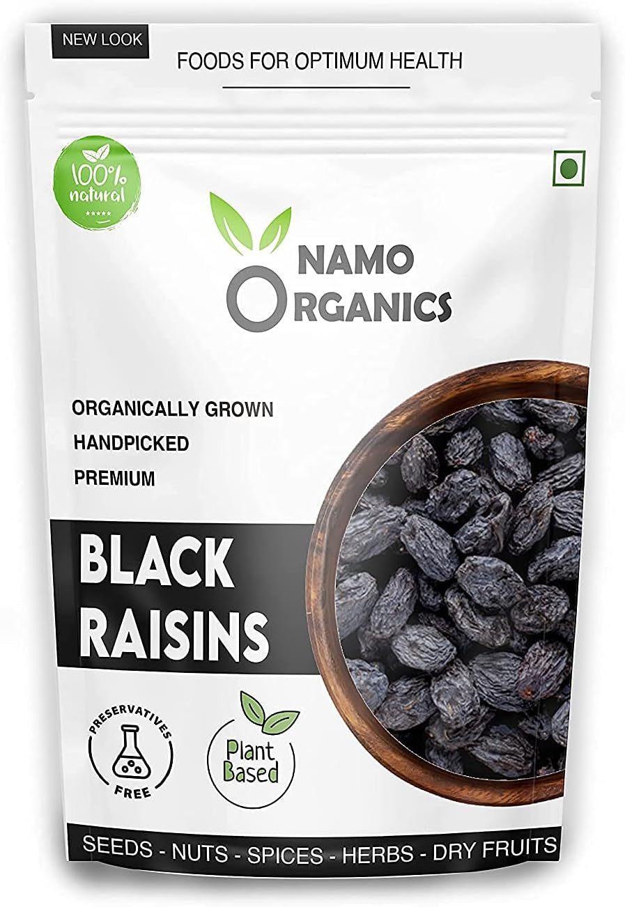 Namo Organics - Afghani Black Raisins Seedless (Kali Kishmish/Kismis without Seeds) - 500 Gm Pouch - Black Resin Grapes Dry Fruis