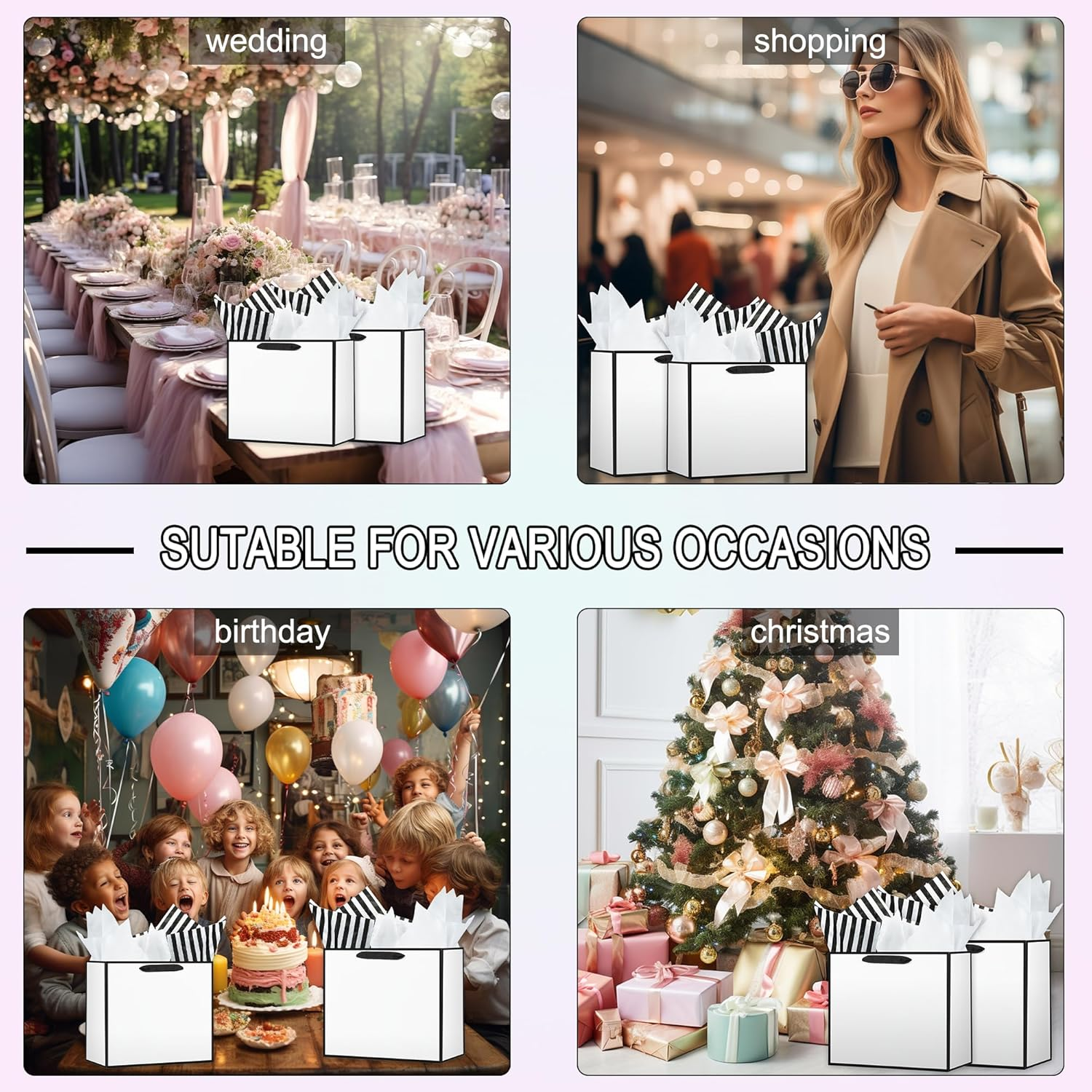 Offizon 12 Pack White Gift Bags, 8.7" Medium Gift Bags with Tissue Paper image number 5