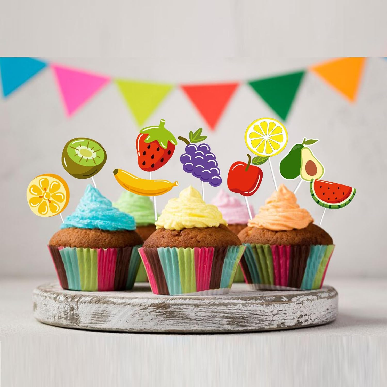 36Pcs Fruit Happy Birthday Cupcake Toppers Tropical Summers Cupcake Dessert Muffin Food Cake Picks Hawaii Fruit Baby Shower Wedding Party Themed Birthday Party Supplies image number 2