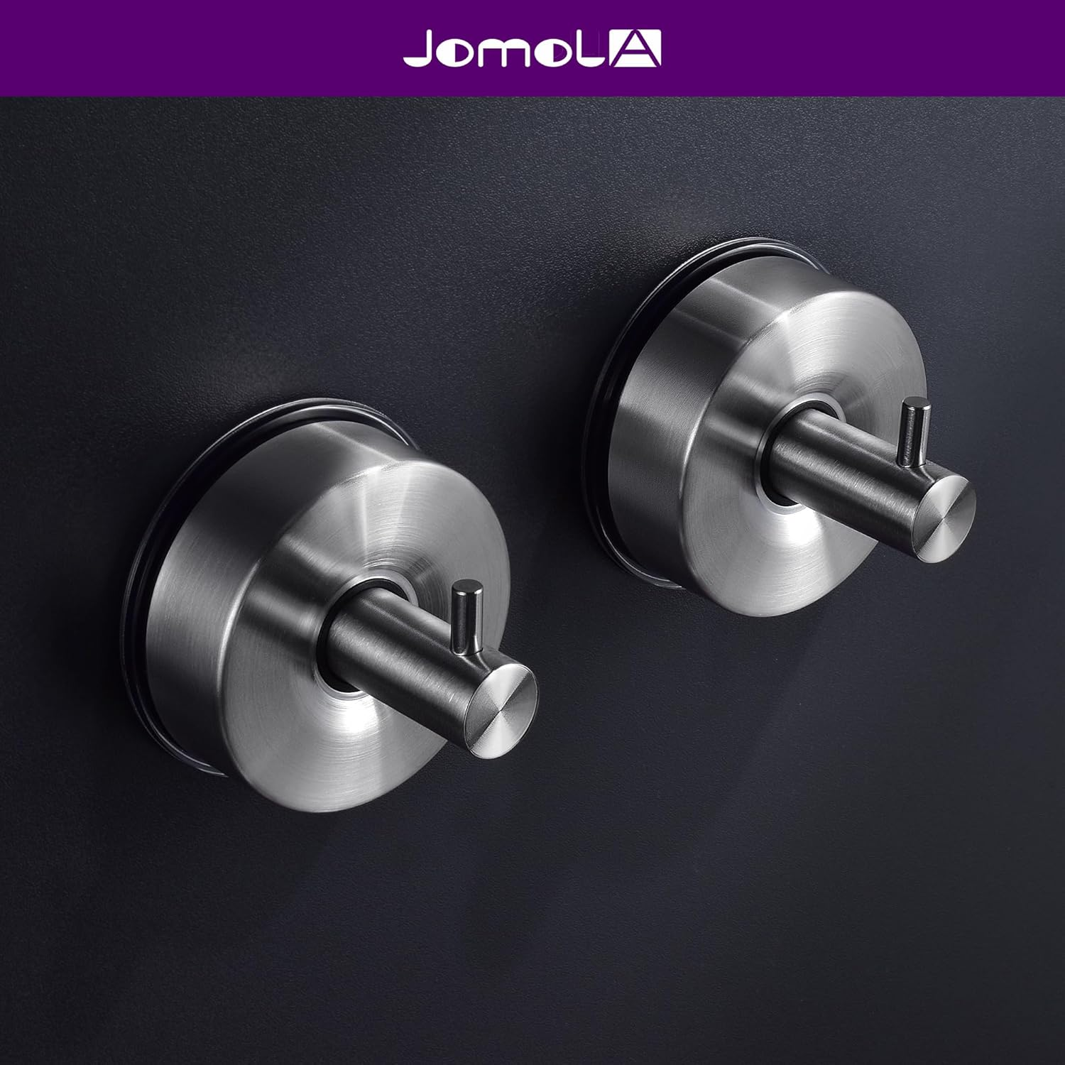 JOMOLA Suction Shower Hooks, No-Drill Bath & Spa Accessory, Brushed Steel Waterproof Wall Mount for Towels, Robes - Rustproof Strong Hold for Caravan, Gym, Home (2-Pack) - Black-4 Pack image number 4