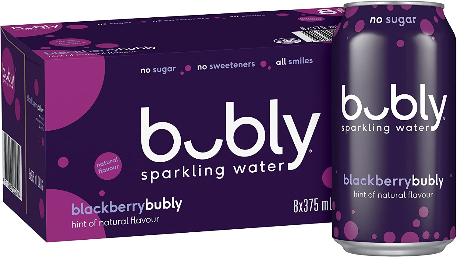 Bubly Blackberry Flavoured Sparkling Water Can 375 Ml (Pack of 8) image number 0