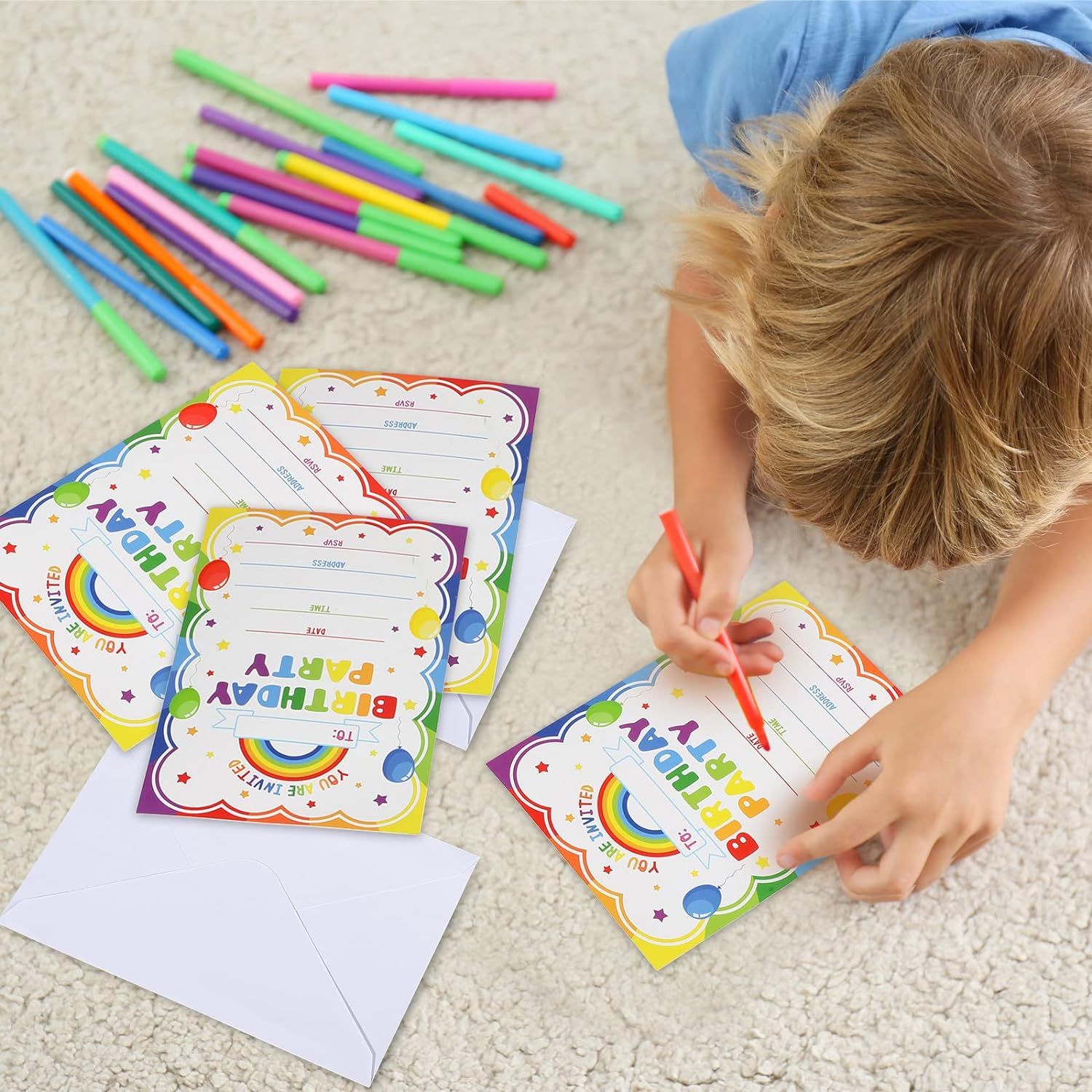 30 Pack Rainbow Birthday Party Invitations for Boys Girls Kids Birthday Invitations with 30 White Envelopes and 30 Seal Stickers Labels Rainbow Party Decorations Supplies Cards image number 4