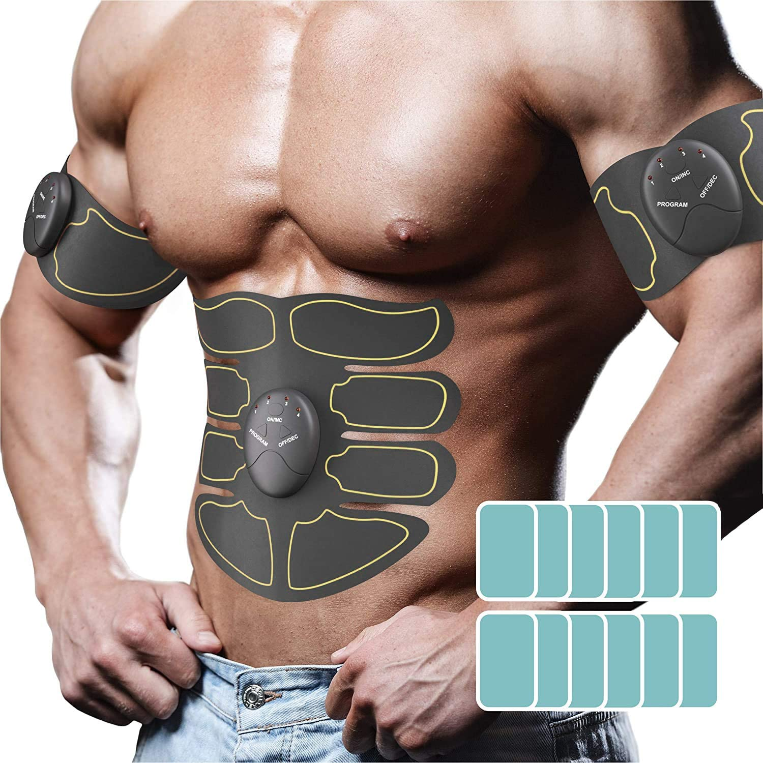 Muscle Toner Abs Stimulator with 12Pcs Free Gel Pads - Portable Muscle Trainer - Ultimate Abs Stimulator for Men Women - Workout Belt Body Training Gear Gym Fitness Equipment - Full Set for Abdomen Waist Arm Leg Training image number 2