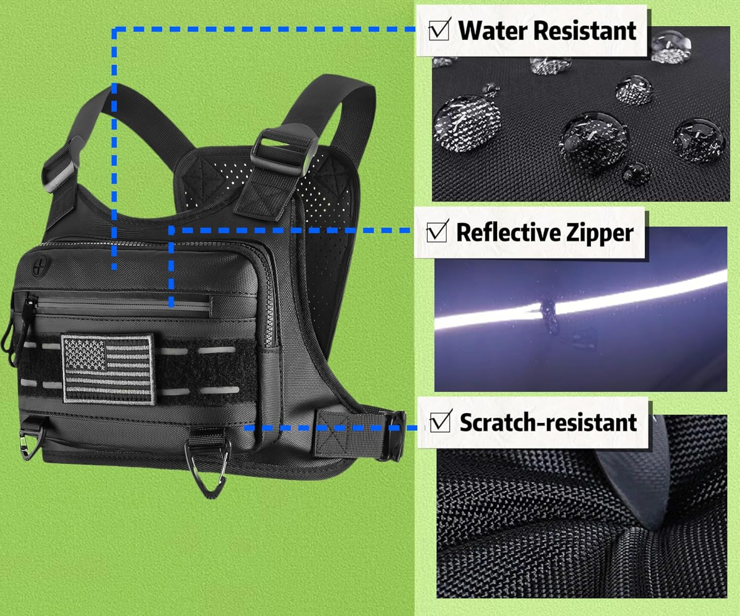 Chest Bag for Men and Women Water Resistant Running Vest Tactical Chest Bag Pack for Sports Outdoor, Black, One Size image number 5