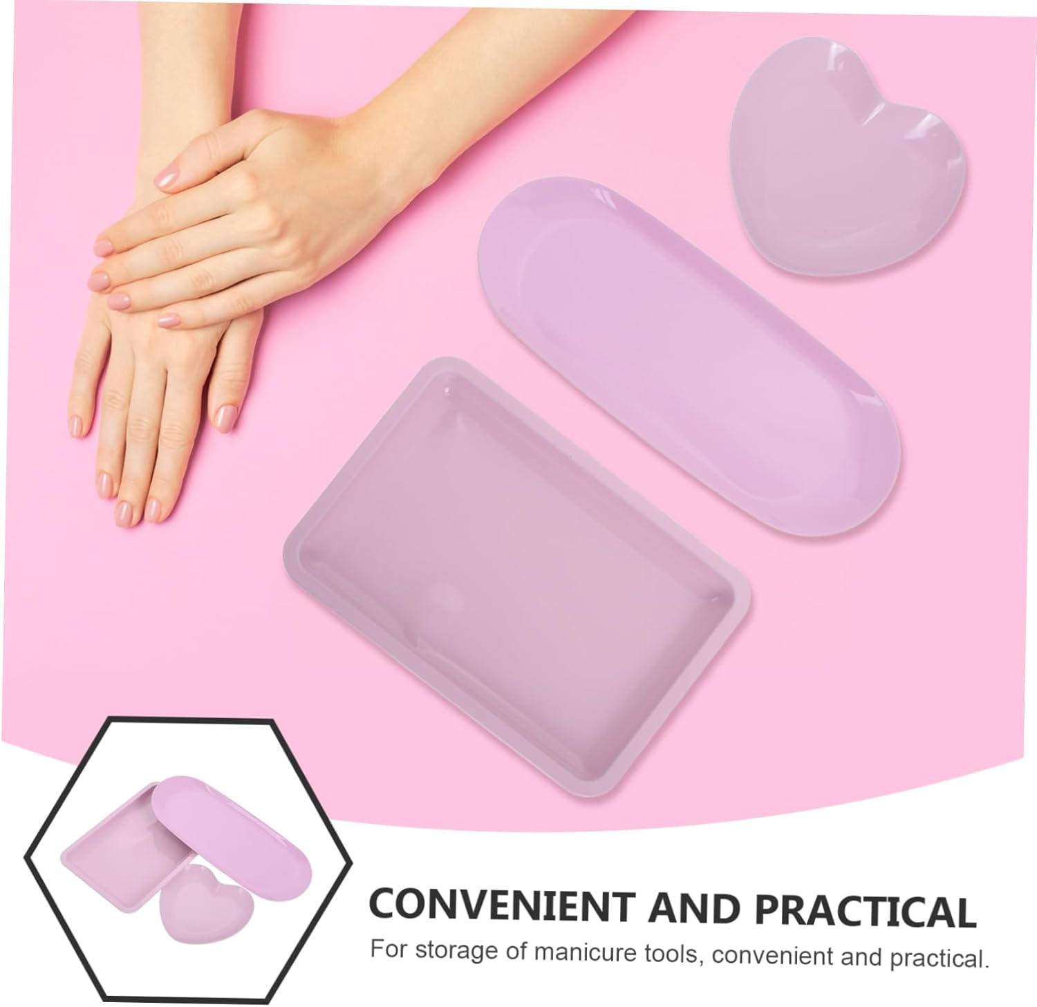 CANIGHT Nail Art Tool Storage Tray Set Decorative Jewelry Trays Heart Shape Food Serving Platter Stainless Steel for Party Kitchen Organization image number 6