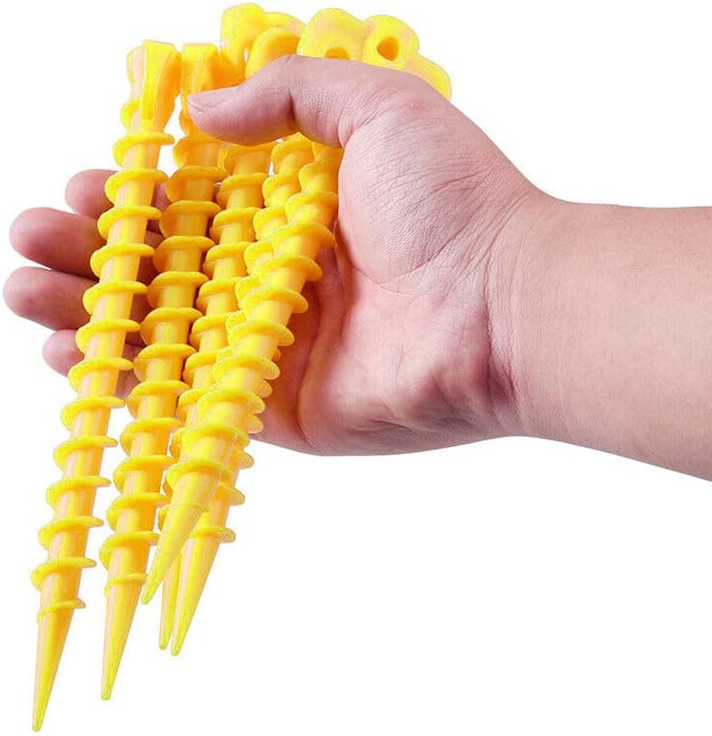 AIMALL 10PCS Screw Tent Pegs Ground Stakes Spiral Nails Plastic Tarp Outdoor Camping- Strong Plastic Ground Nails, Ultra-Light, Rust-Proof - Yellow, 7.87X1.77 Inches image number 5