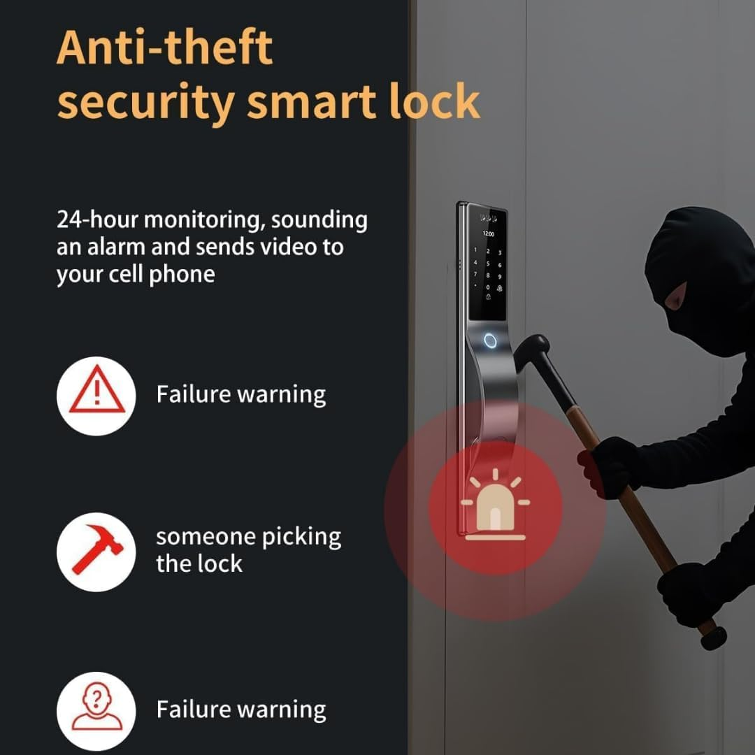 Smart Door Lock with Facial Recognition, App & Code Access, Auto Lock, Fingerprint & Keyless Entry &ndash; Smart Lock Digital Door Lock for Home Security, Smart Locks for Front Door image number 3