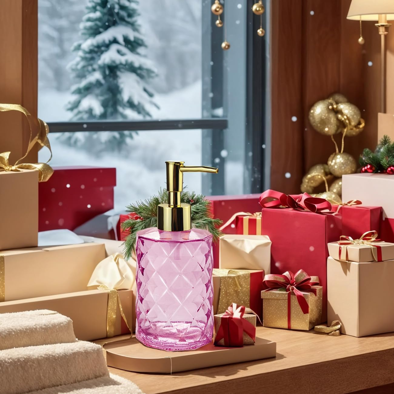 Soap Dispenser with Gold Pump, 12 Ounce Glass Soap Dispenser for Bathroom Kitchen, Hand Soap, Dish Soap, Refillable Liquid Hand Soap Dispenser image number 5