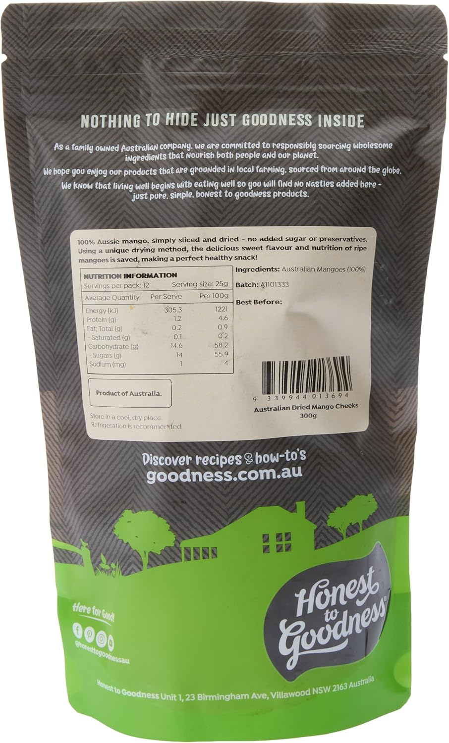 Honest to Goodness, Australian Dried Mango Cheeks, 300 Grams - a Chewy and Irresistible Snack Offering a Pure, Wholesome Goodness Experience in Every Bite.