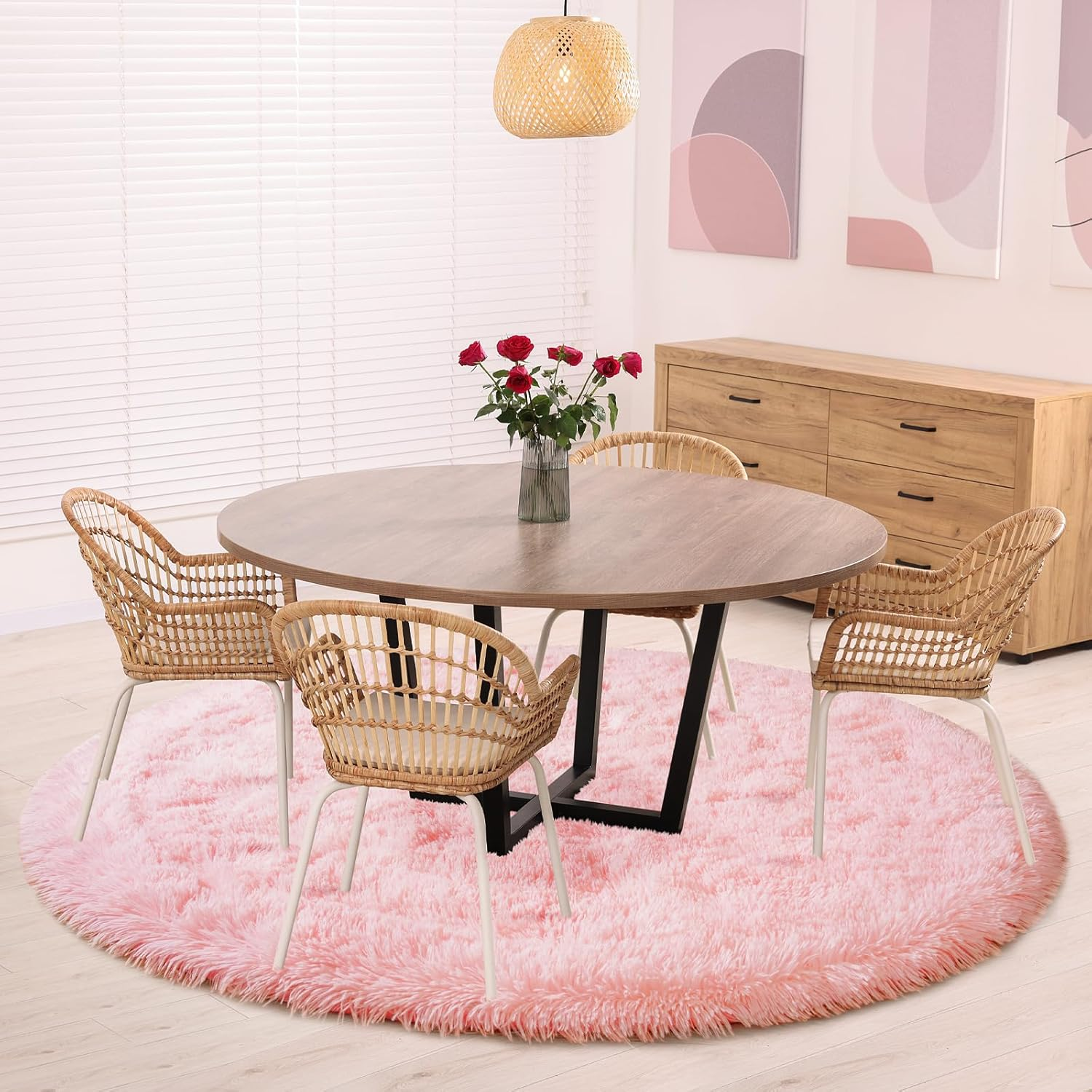 Terrug round Rugs for Living Room Bedroom, 5X5 Feet Modern Fluffy Shag Washable Area Rug, Non-Slip Cute Plush Circle Rug Carpet for Nursery Room Kids Boys Girls Dorm Home Decor, Pink image number 4