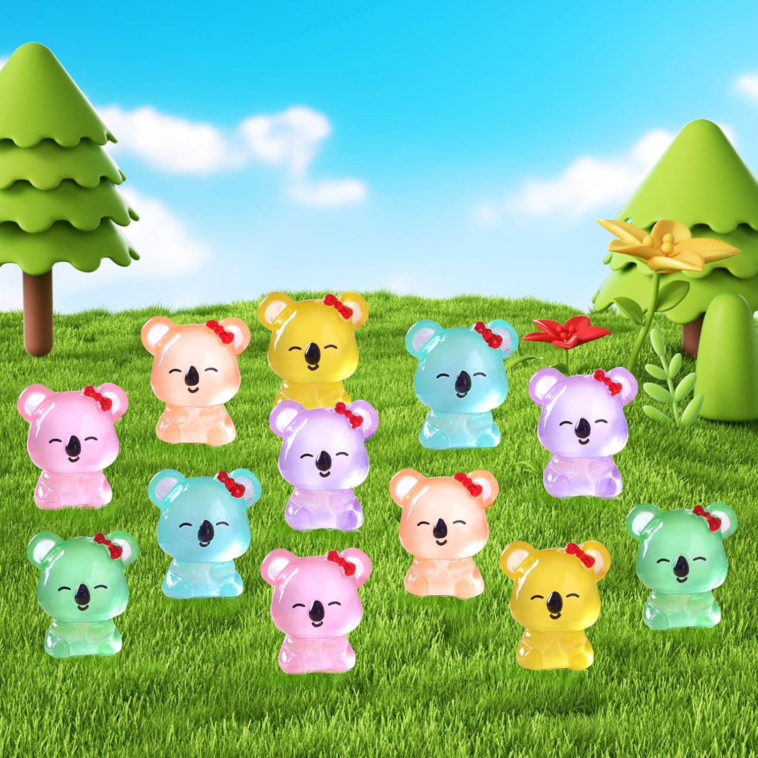 24PCS Mini Resin Koala Figurines Glow in the Dark Tiny Resin Animals Cute Mini Koala for Home Garden Dollhouse Ornament Cake Toppers Birthday Party Favors Gifts image number 2
